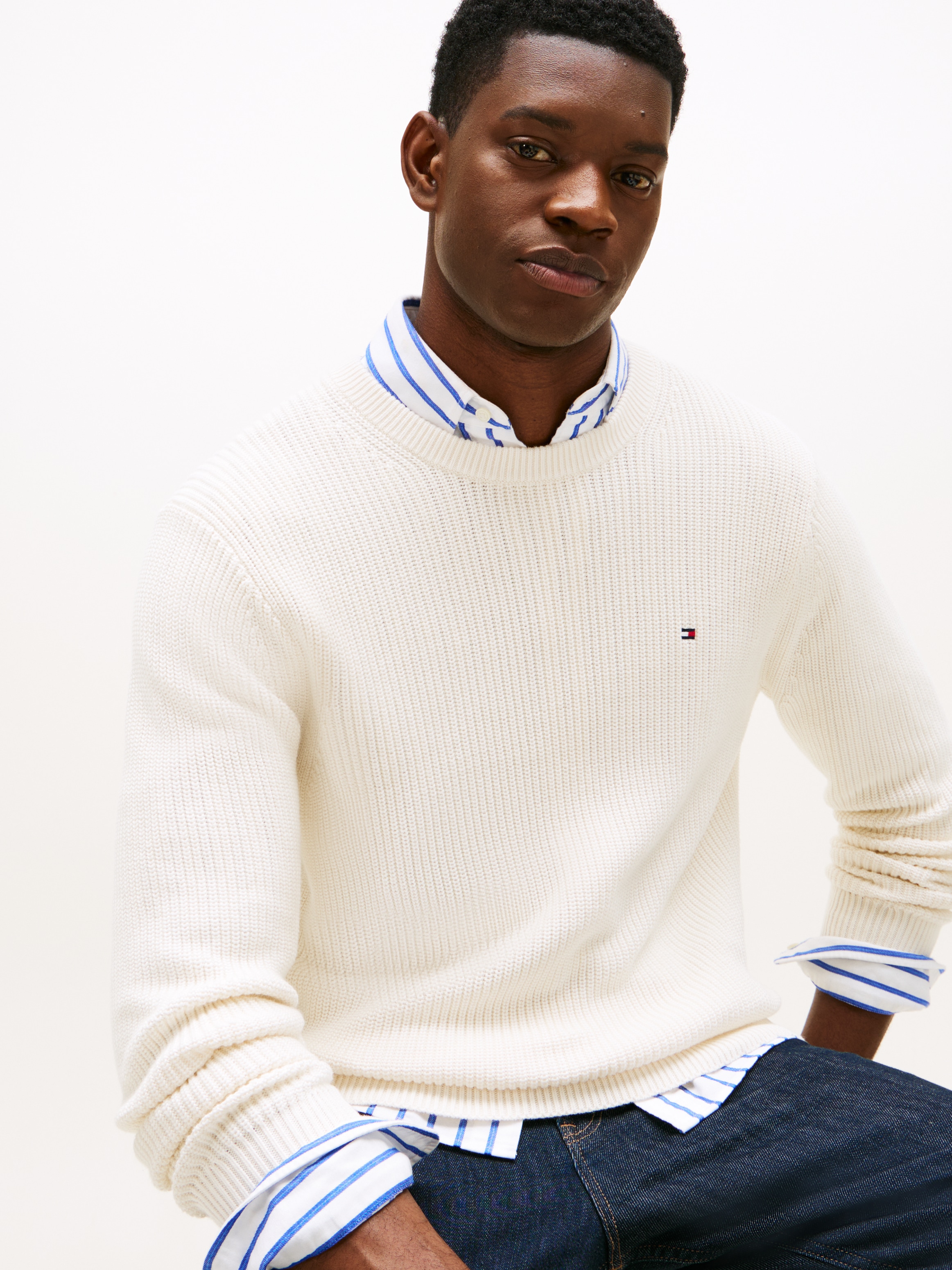 Tommy Hilfiger Rundhalspullover »RWB RIB CREW NECK« mit Kontrast-Details