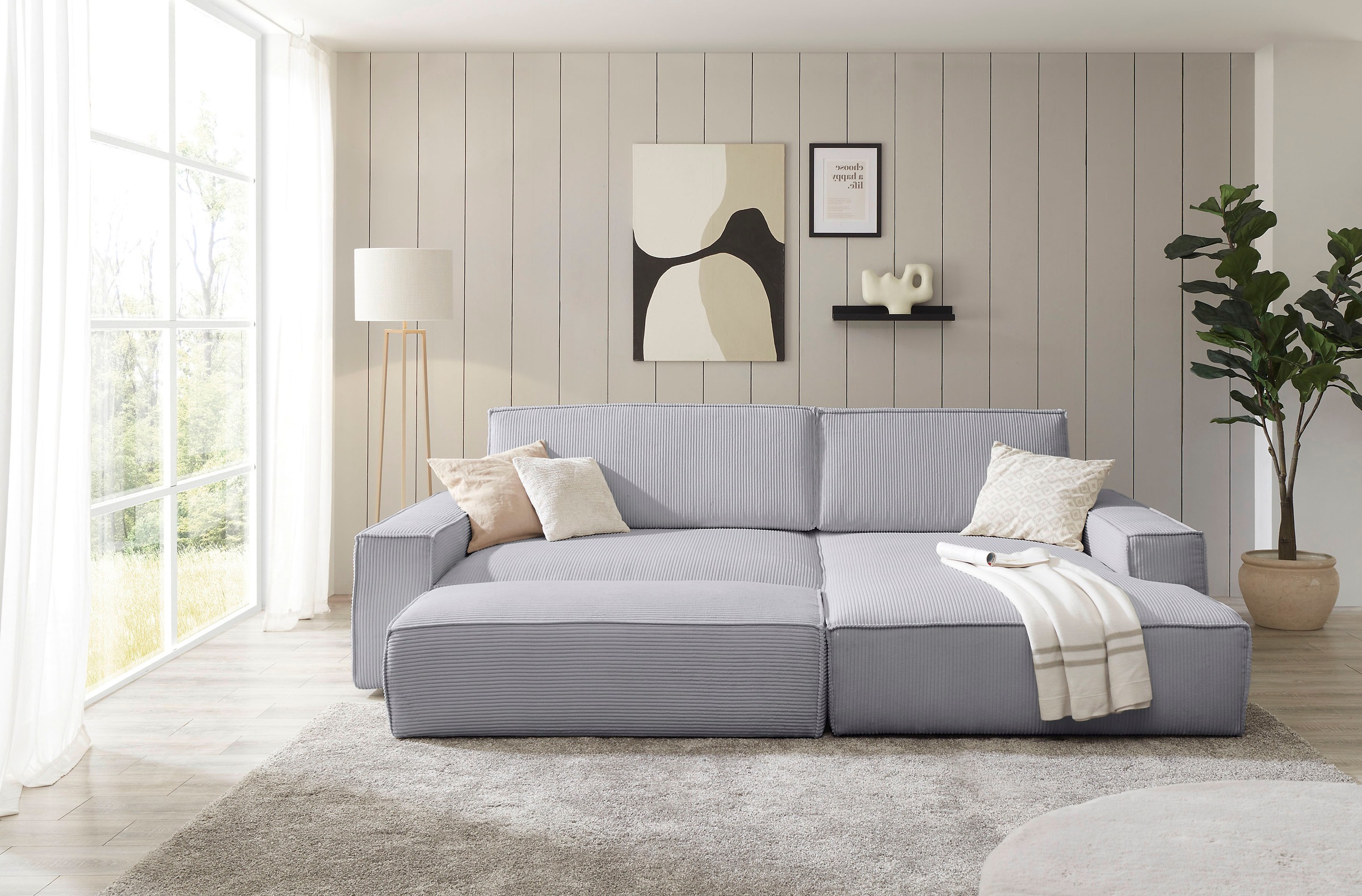 Home affaire Polsterecke »NEU: SHERWOOD XXL tief, L-Form mit Schlaffunktion, Big-Sofa mit Hocker«, (Set, 2 St.), stellbar zum Schlafsofa (Krokodilverbinder), Cord, Leinenoptik