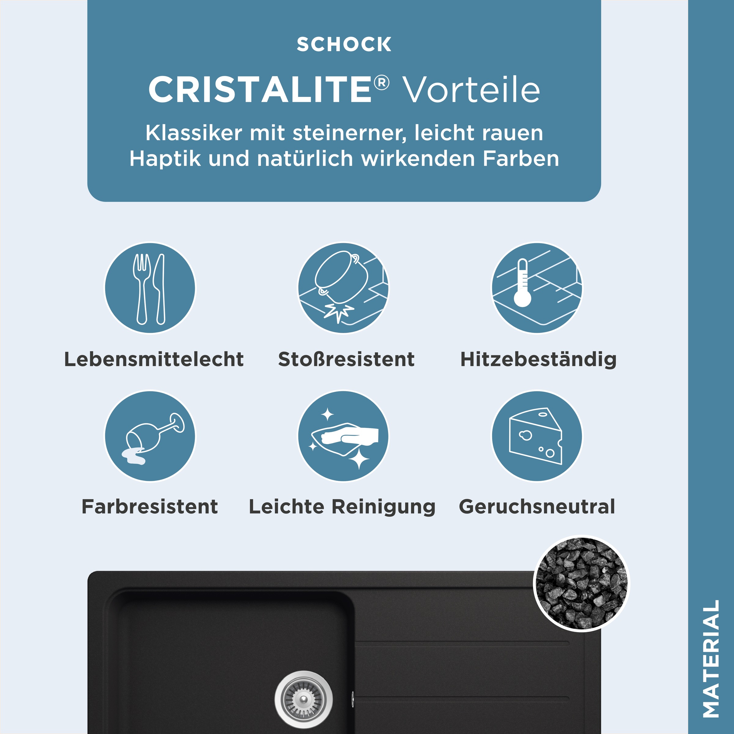 Schock Granitspüle »COMO D-100L«, Inklusive ab- und Überlaufgarnitur, Drehhexcenter, Diamantbohrer