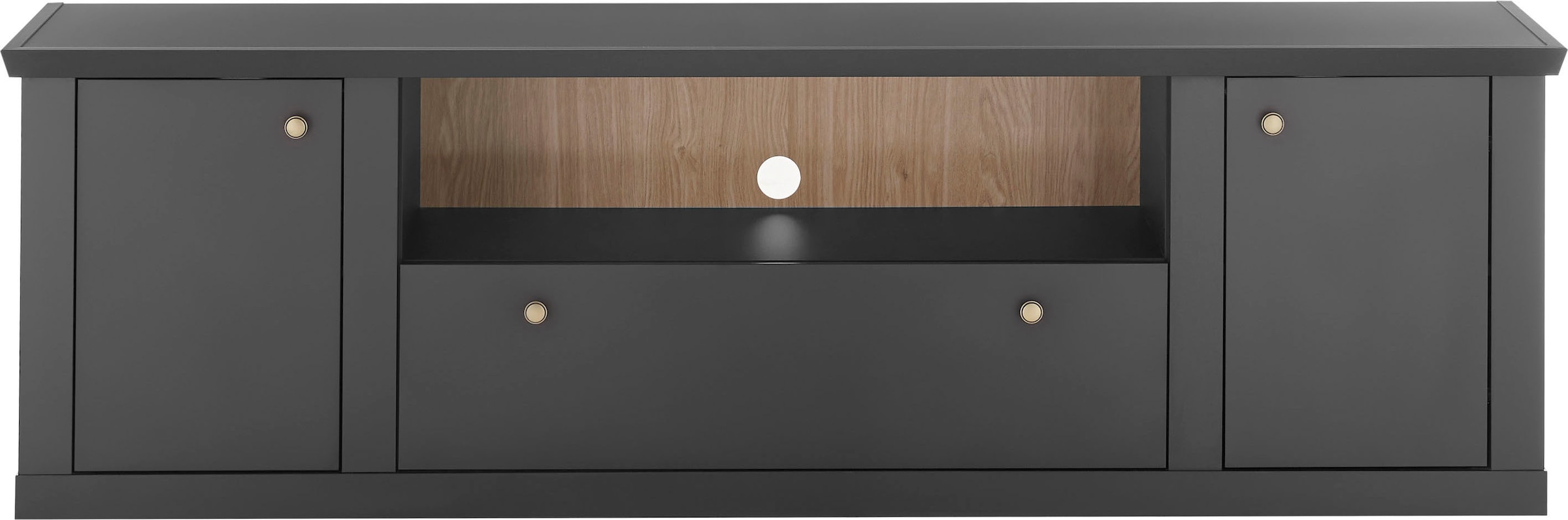 Home affaire Lowboard »Lincoln, moderner TV-Schrank, schwarze Kommode, TV-Unterschrank« edles Design, messingfarbene Knopfgriffe, in 2 Größen verfügbar