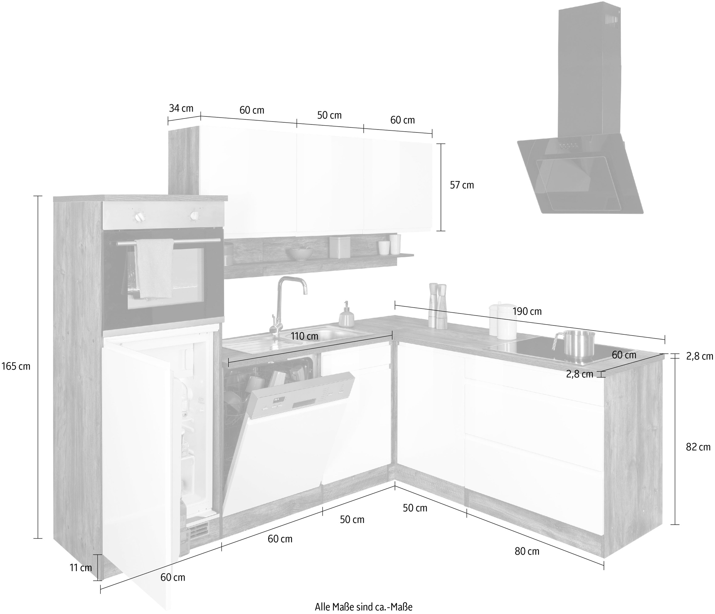 KOCHSTATION Winkelküche »KS-Virginia«, Stellbreite 230/190 cm, ohne E-Geräte