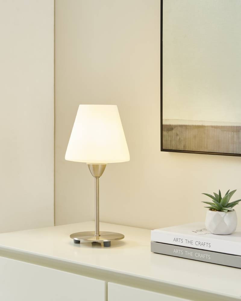 EGLO Tischleuchte »DAMASCO 1 Tischlampe, weiß, nickel-matt, exkl. Leuchtmittel E14«, 1 flammig, Leuchtmittel E14 | Leuchtmittel wechselbar-ohne Leuchtmittel, Nachttischlampe, Schreibtisch, Büro, elegant und zeitlos, 30x14,5x12cm