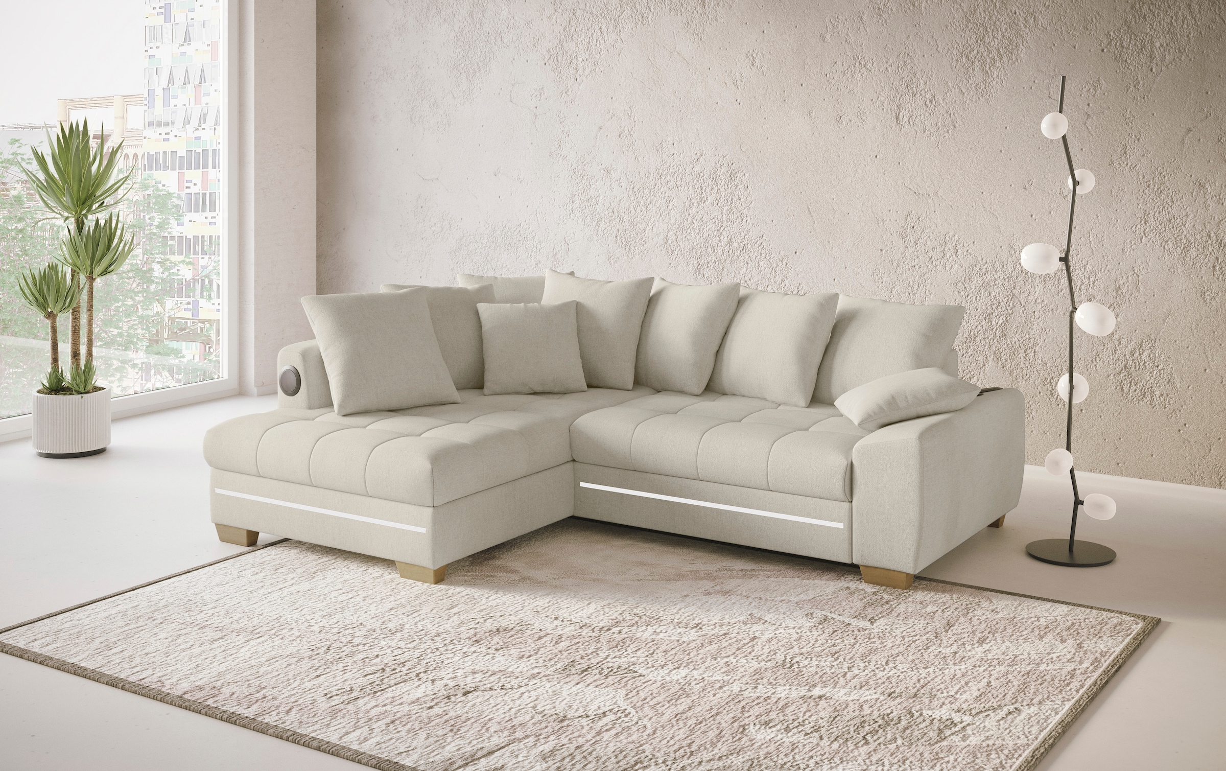 Mr. Couch Ecksofa »Nikita II, L-Form«, RGB-LED, Bluetooth-Soundsystem, wahlweise mit Bett, Bettkasten