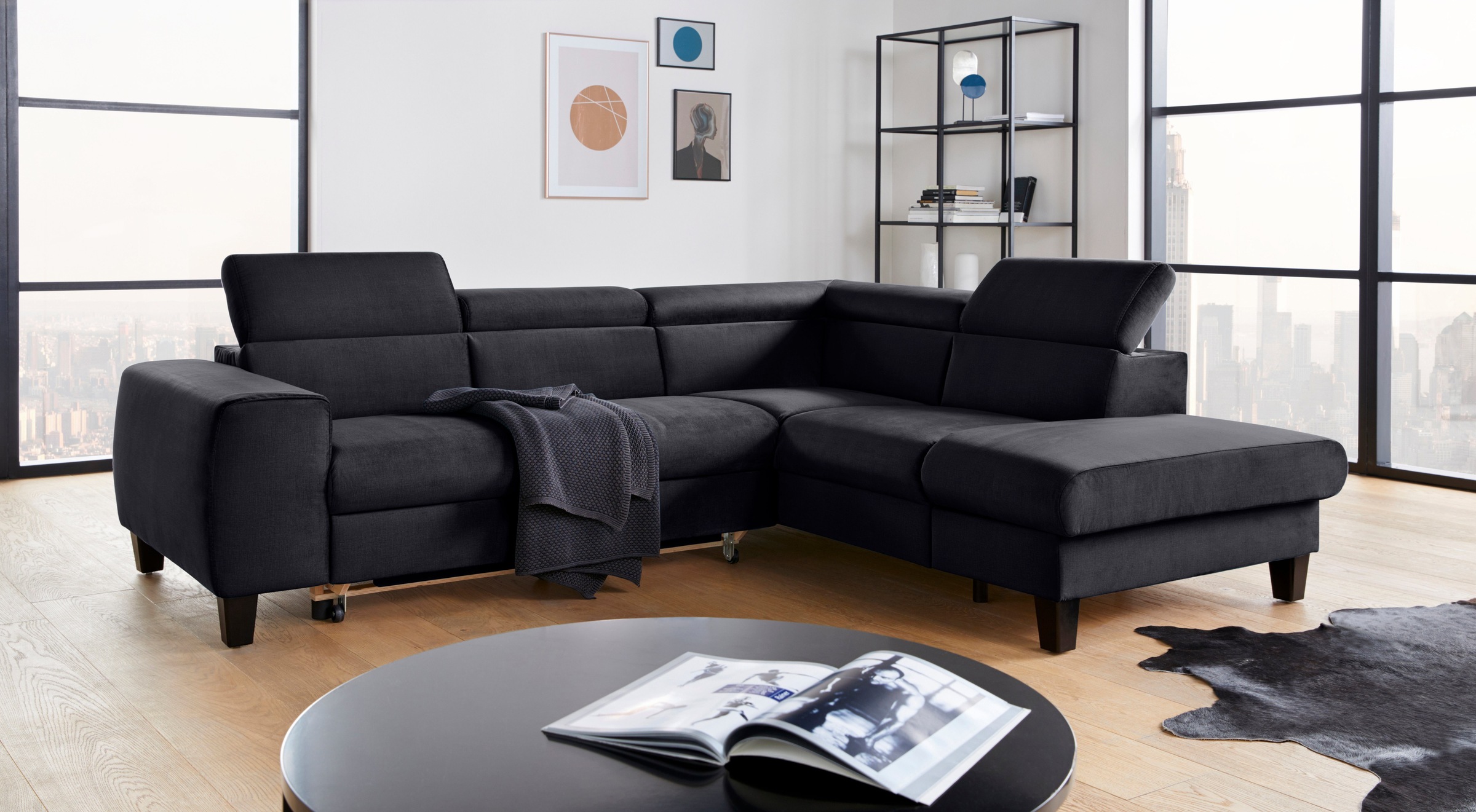 COTTA Polstergarnitur »Morven L-Form«, (Set), Set bestehend aus: Ecksofa mit Kopfteilverstellung & Hocker