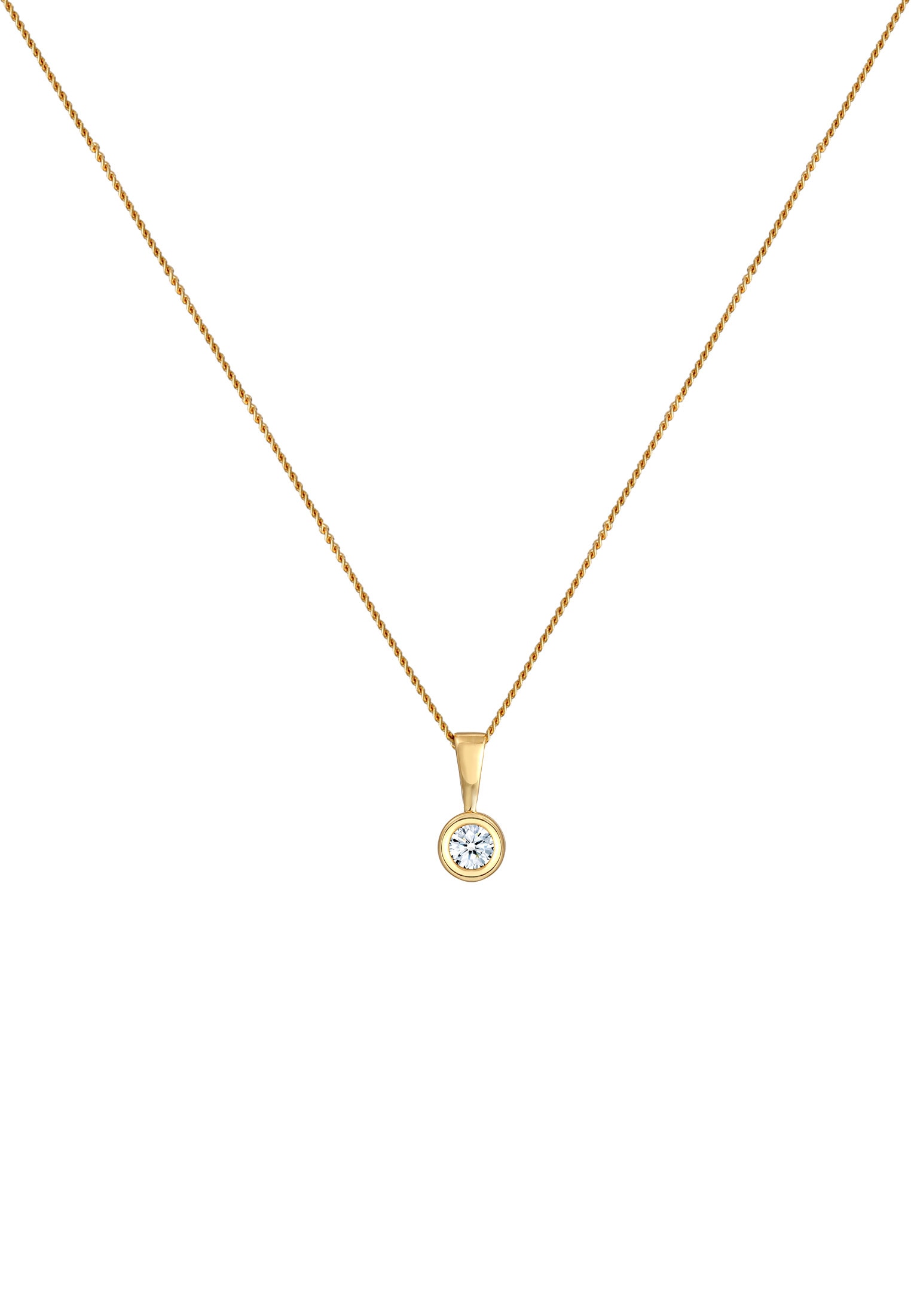 Elli DIAMONDS Silberkette »Halskette Solitär Diamant Weiß Brillantschliff (0.11 ct) 585 Gelbgold«