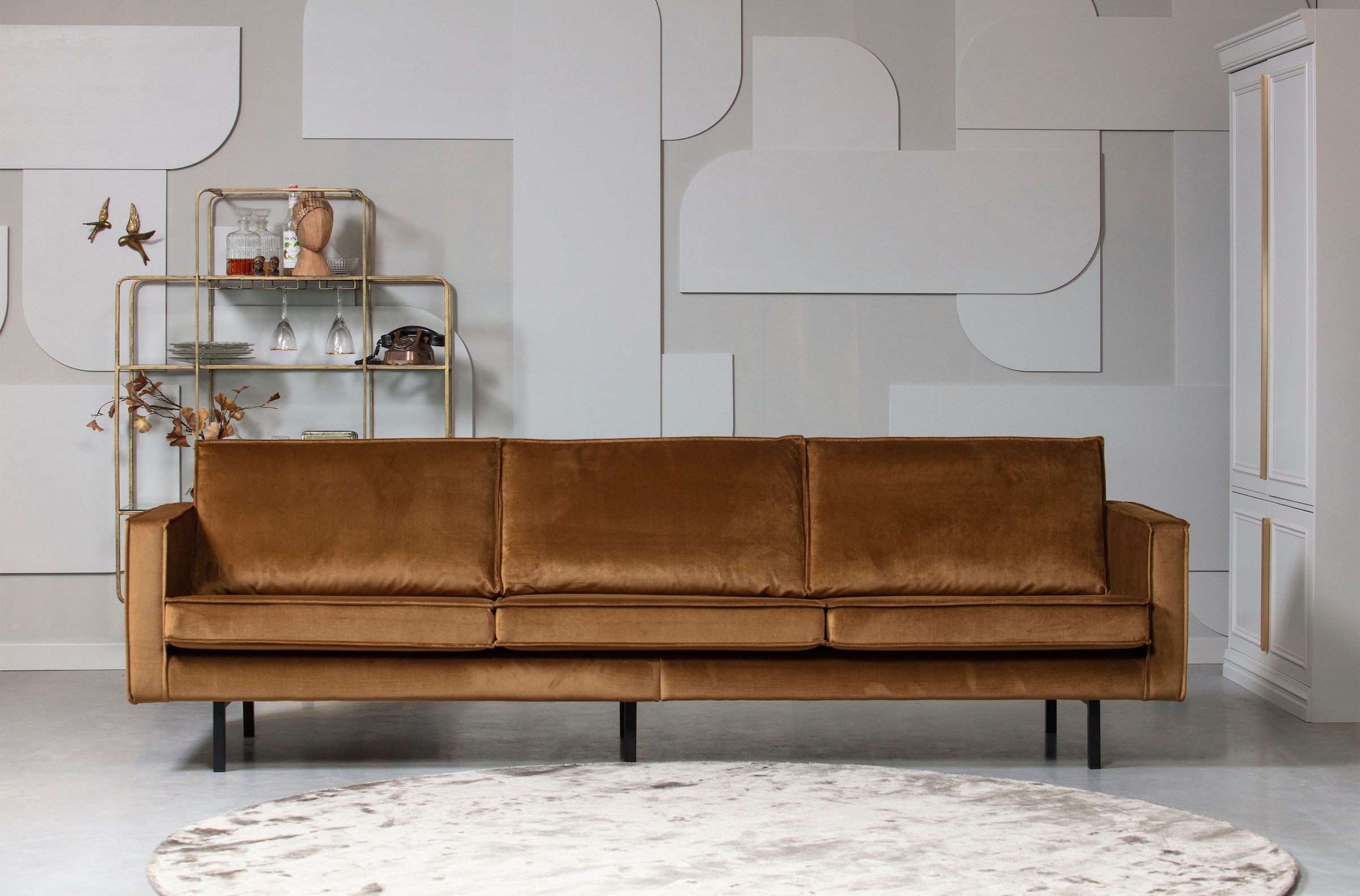 WOOOD 3-Sitzer »Rodeo Bezug mit Zickzack-Federung, Metallbeine, H 85 x B 277 x T 86 cm« Velvet-Bezug, Tragkraft 250 kg, Maximale Verschleißfestigkeit