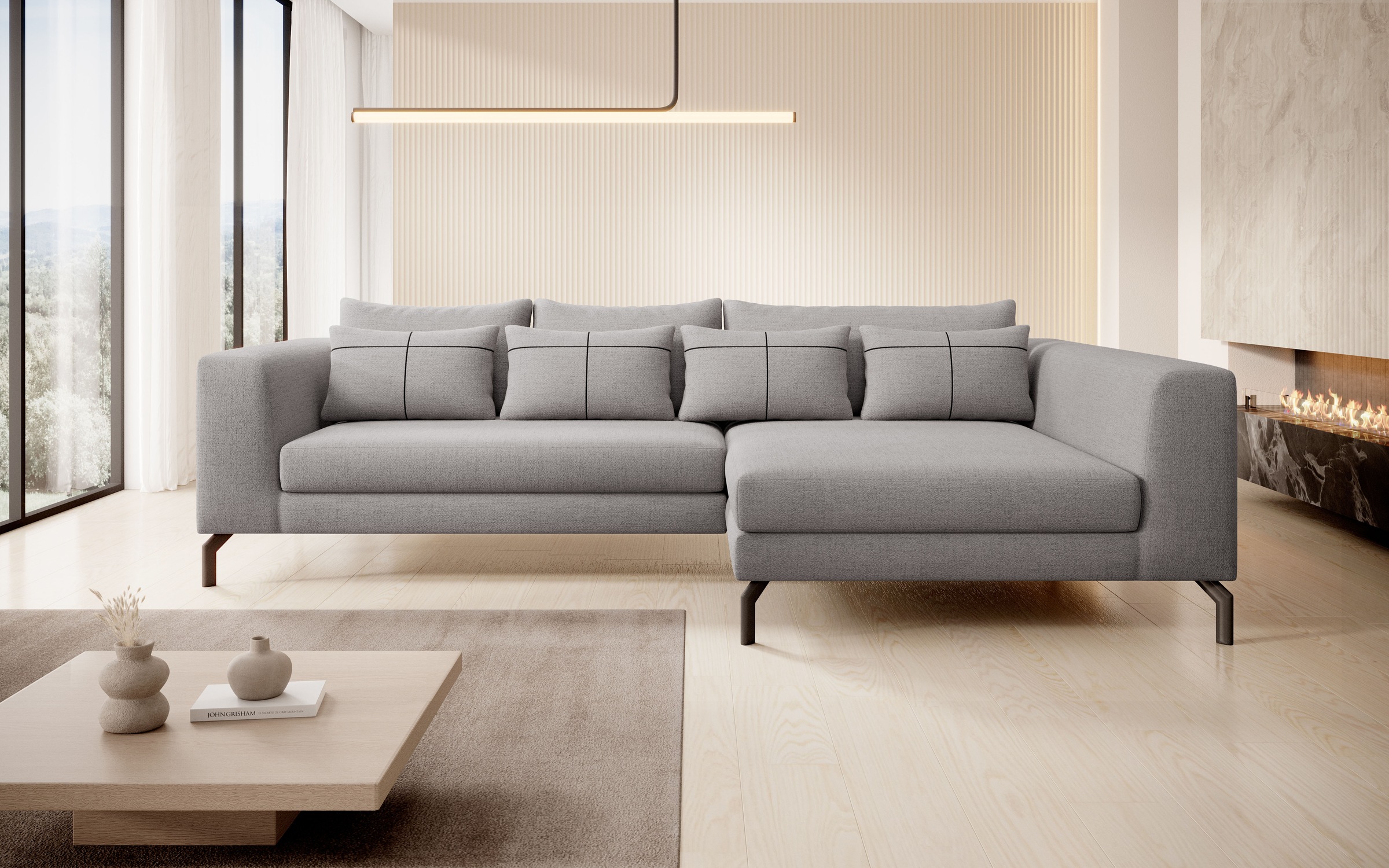INOSIGN Ecksofa »Cross, mit softem Sitz, L-Form, wendbare Zierkissen, Breite 284 cm«, Couch mit vielen Kissen, stylische Kreuznaht, elegante Metallfüße