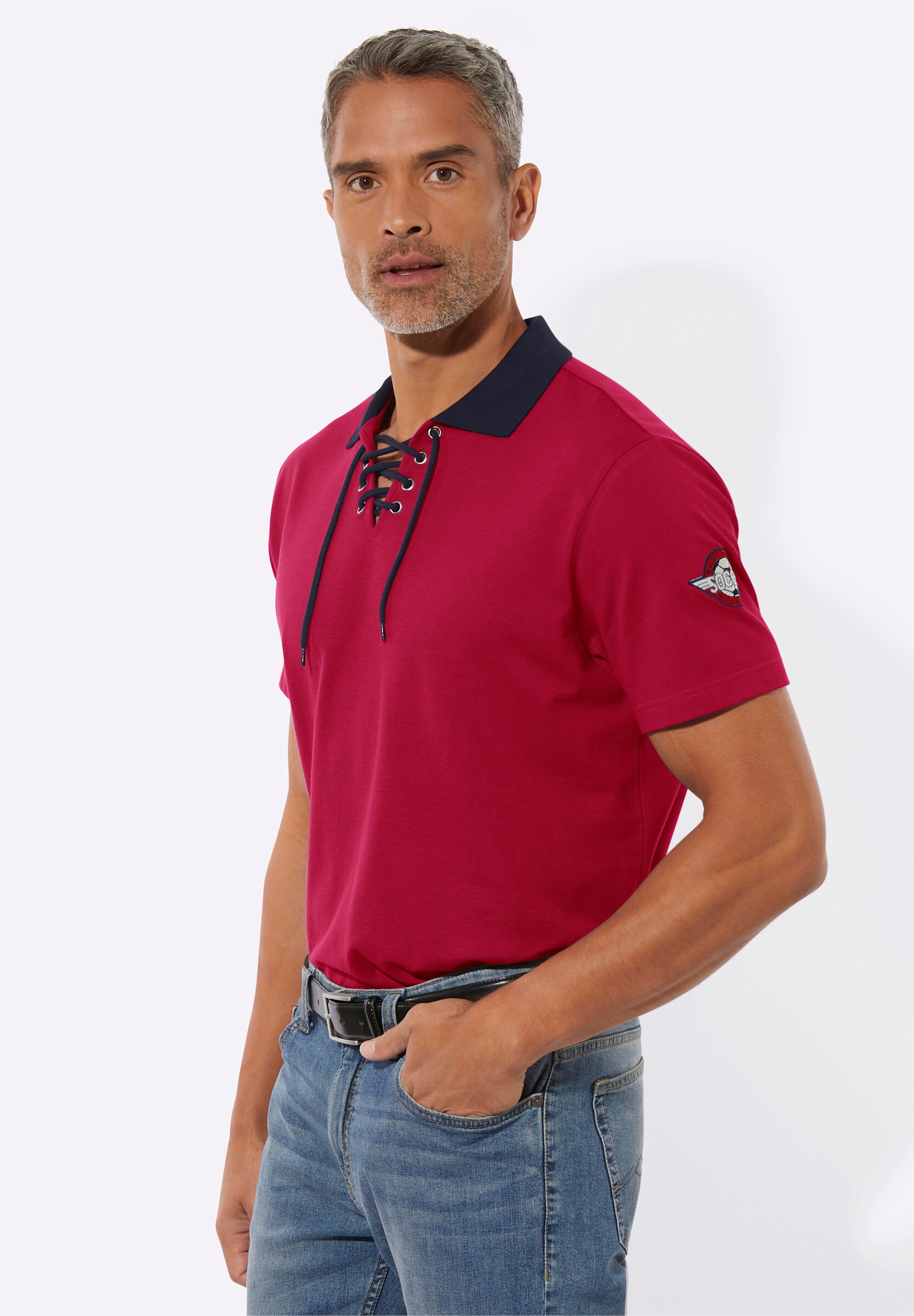 Sieh an! Poloshirt »Kurzarm-Poloshirt Poloshirt mit Schnürung am Ausschnitt«