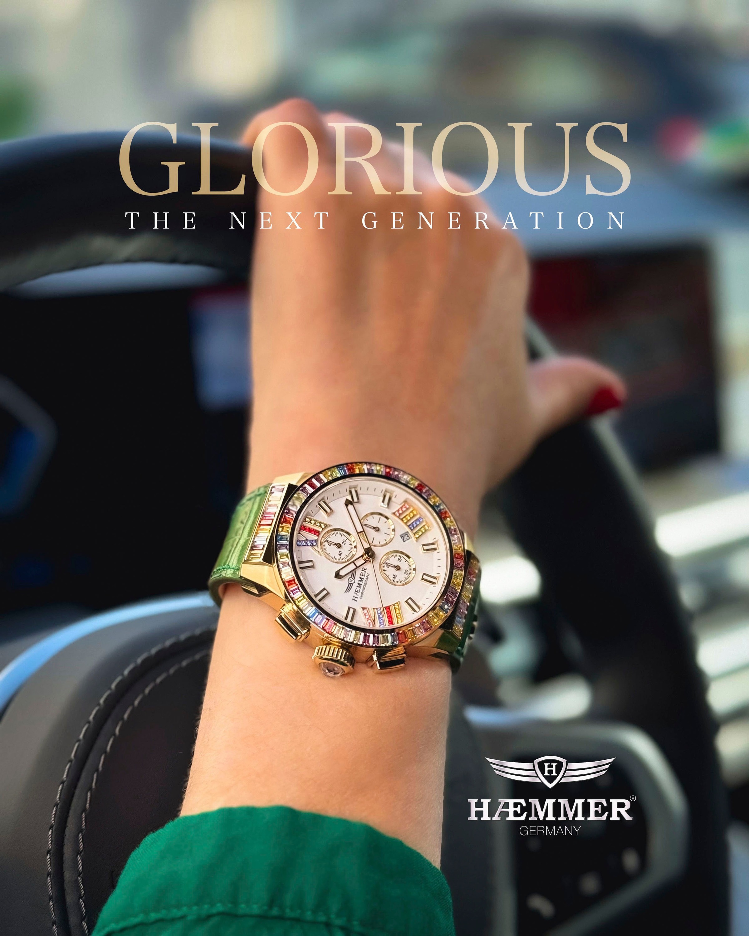 HAEMMER GERMANY Chronograph »GLORIOUS«, Quarzuhr, Damenuhr, Datum, Stoppfunktion, Saphirglas, Lederarmband