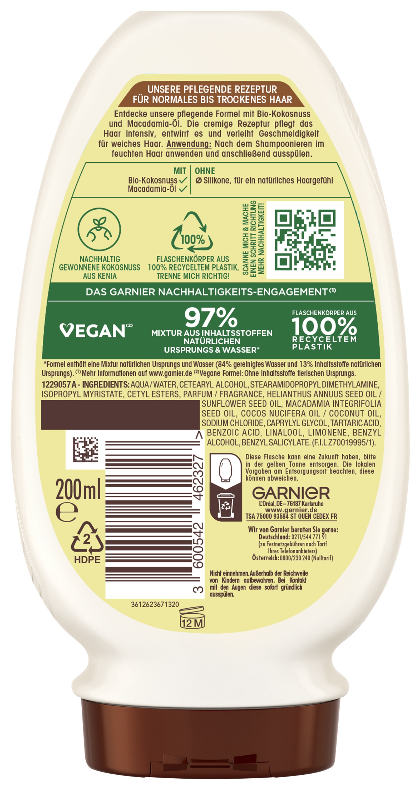 GARNIER Haarspülung »WAHRE SCHÄTZE SPÜLUNG KOKOSMILCH« für normales bis trockenes Haar, mit Kokosmilch und Macadamia