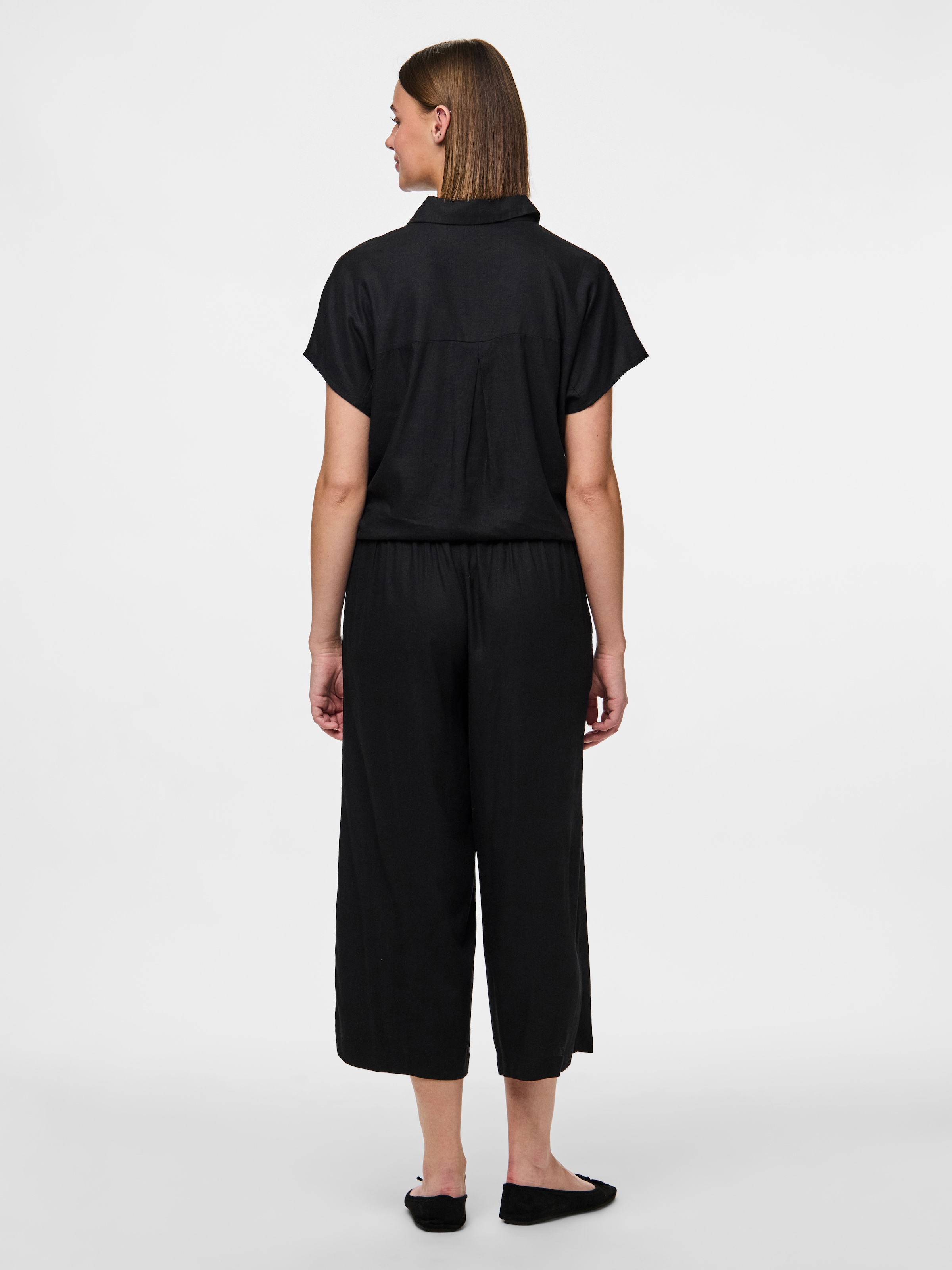 pieces Kurzarmbluse »PCPIA SS TIE SHIRT WVN NOOS«, mit Leinen