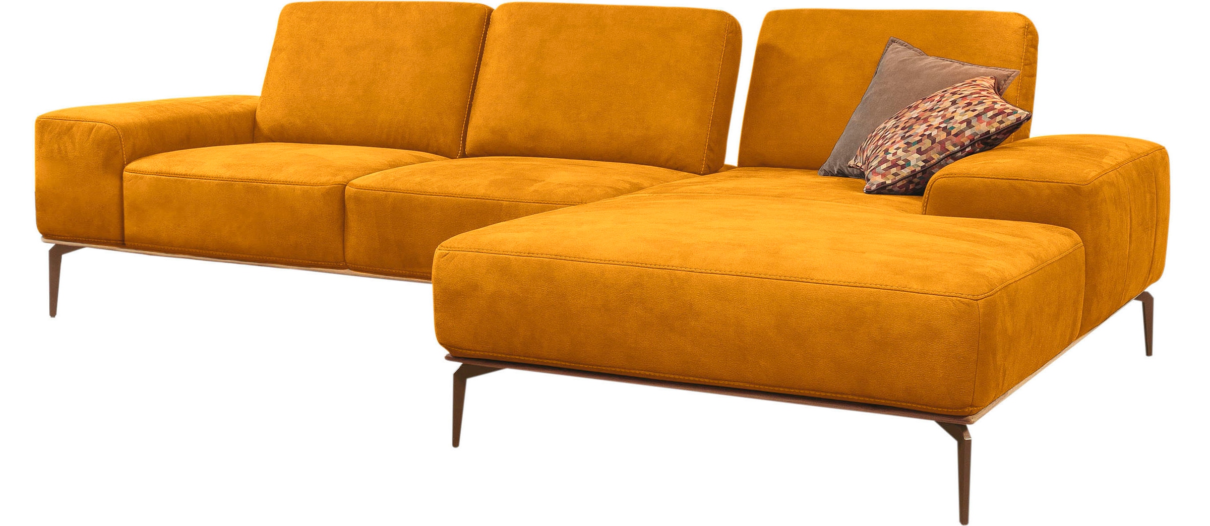 W.SCHILLIG Ecksofa »run, Designsofa mit tollem Sitzkomfort, L-Form« mit Holzsockel, Füße in Bronze pulverbeschichtet, Breite 299 cm