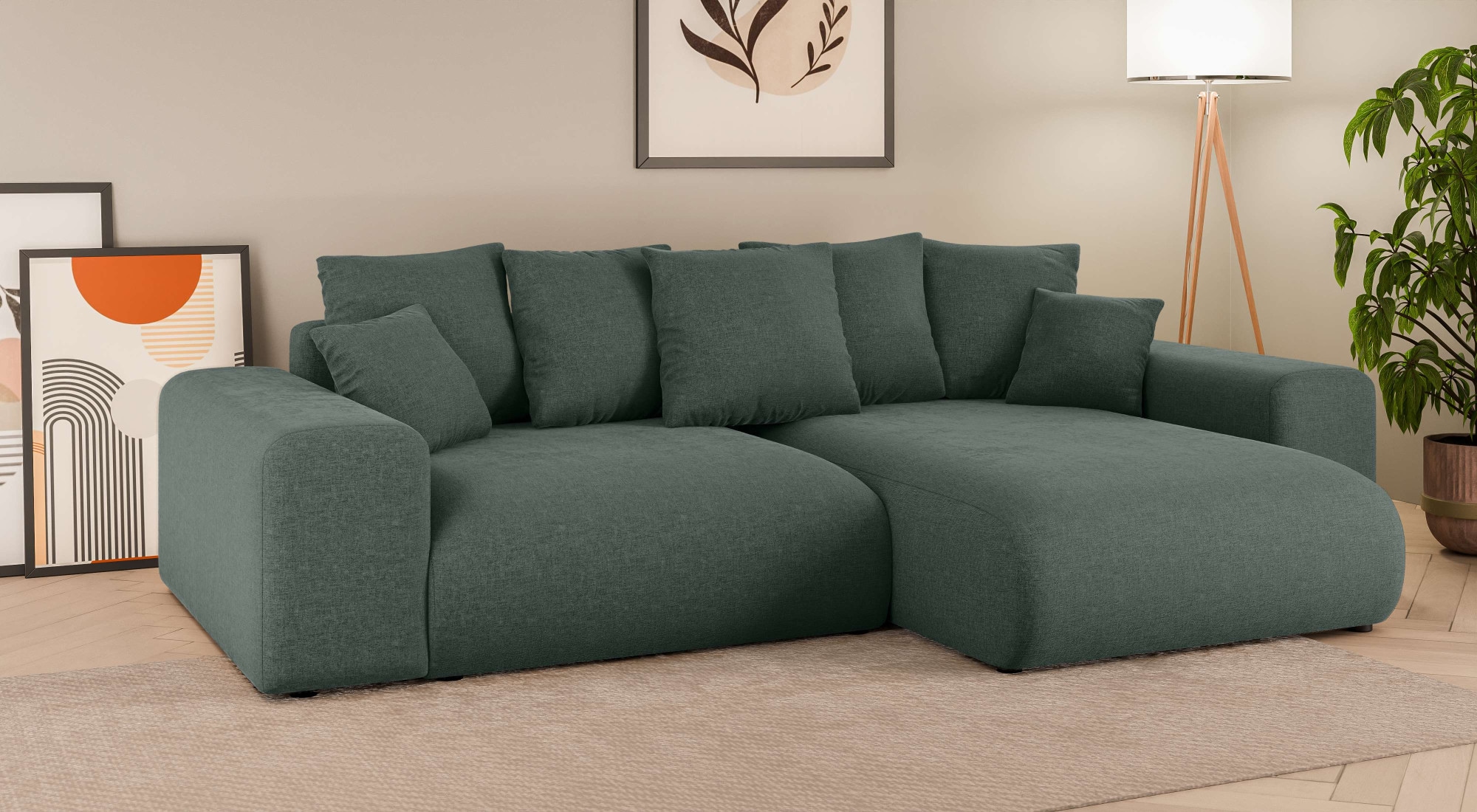 INOSIGN Ecksofa »LAKESIDE mit Bettfunktion und Bettkasten, B/T/H 257/166/84 cm«, L-Form, Recamiere beidseitig montierbar, Wellenunterfederung