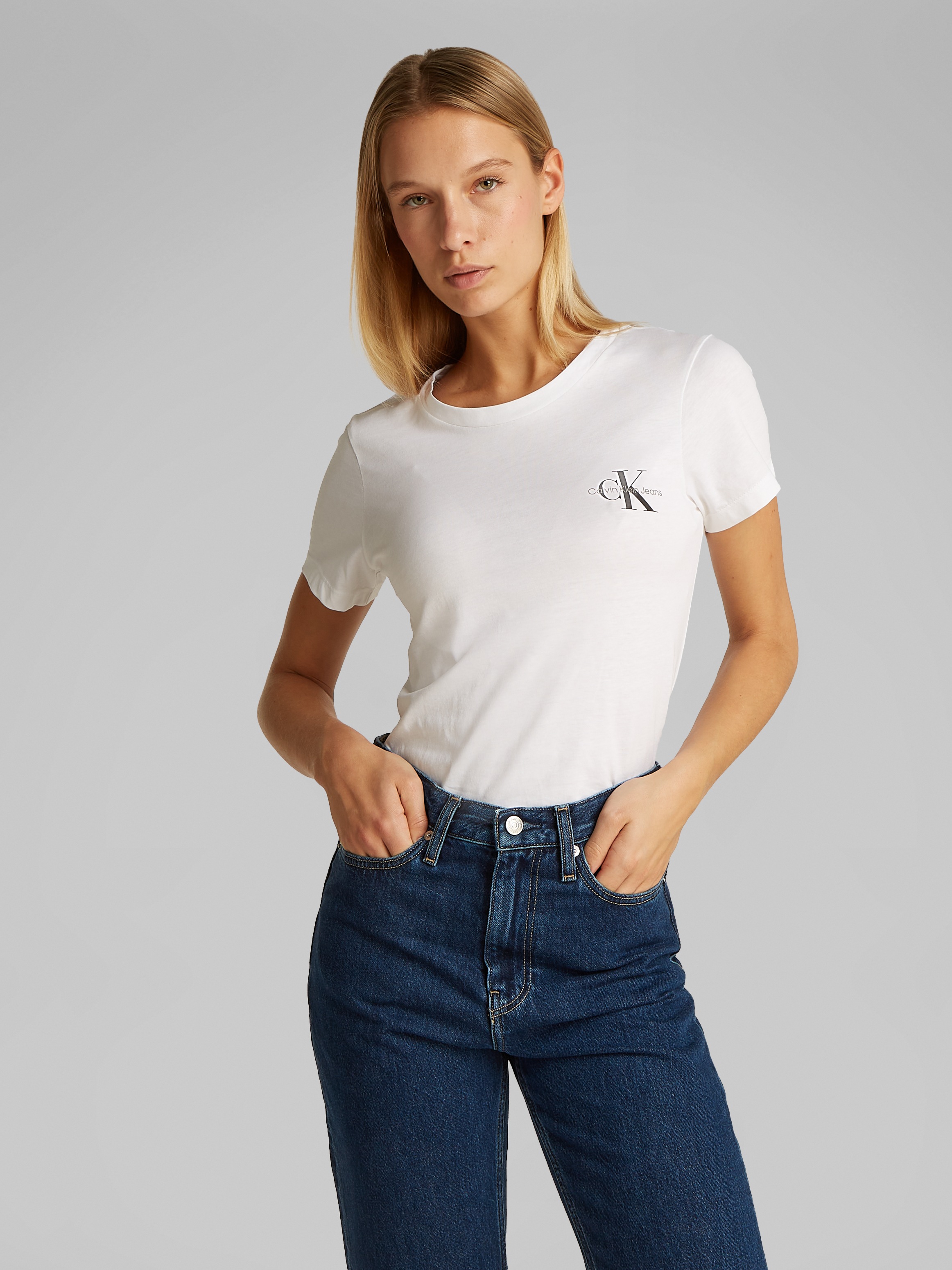 Calvin Klein Jeans Rundhalsshirt »2-PACK MONOLOGO SLIM TEE«, (Packung, 2 tlg., 2er-Pack), mit Calvin Klein Jeans Logoprint auf der Brust