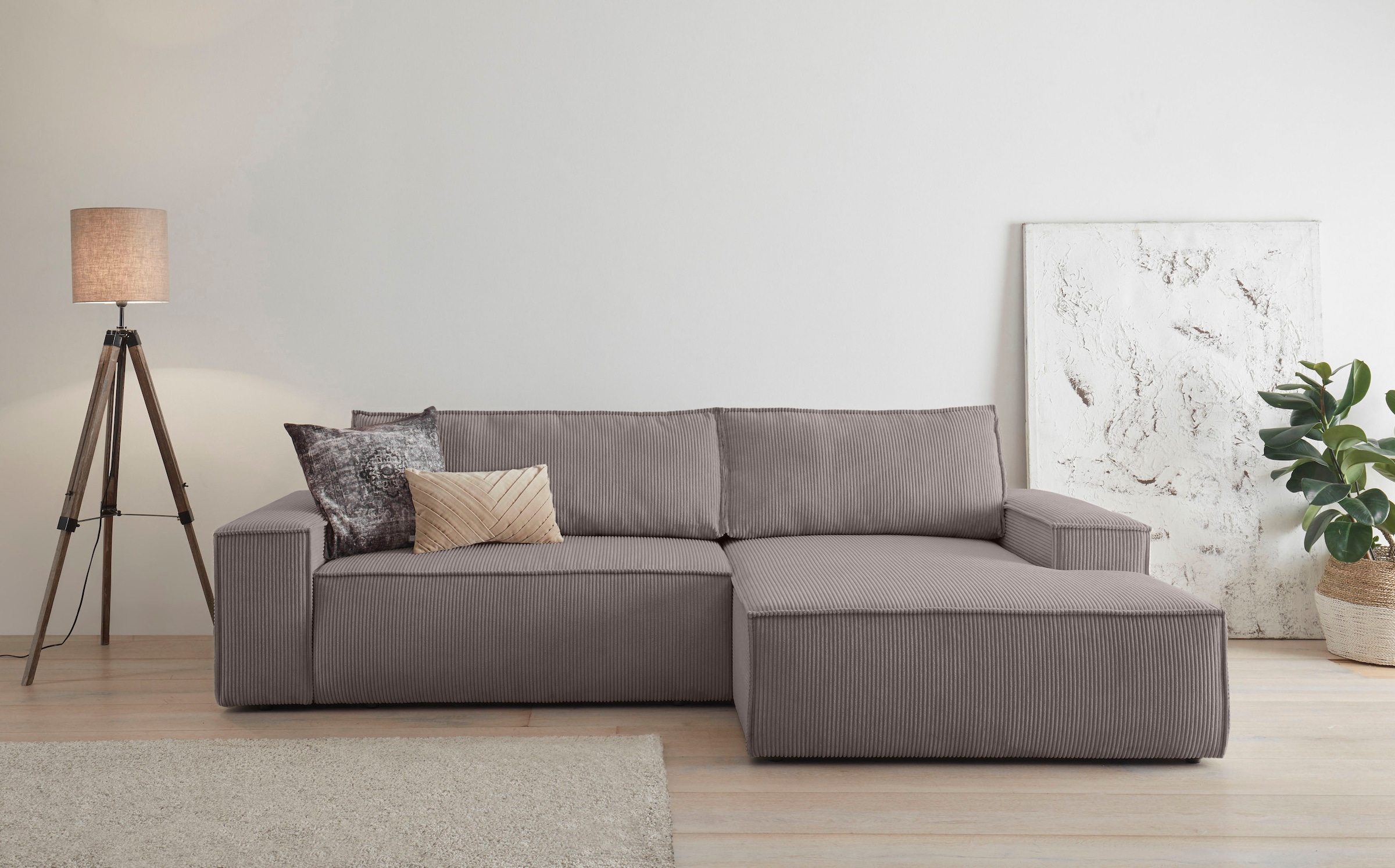 Home affaire Ecksofa »SHERWOOD Schlafsofa 267 cm, L-Form,«, Schlaffunktion mit Bettkasten (210x136 cm), Cord, Vintage, Samtvelours