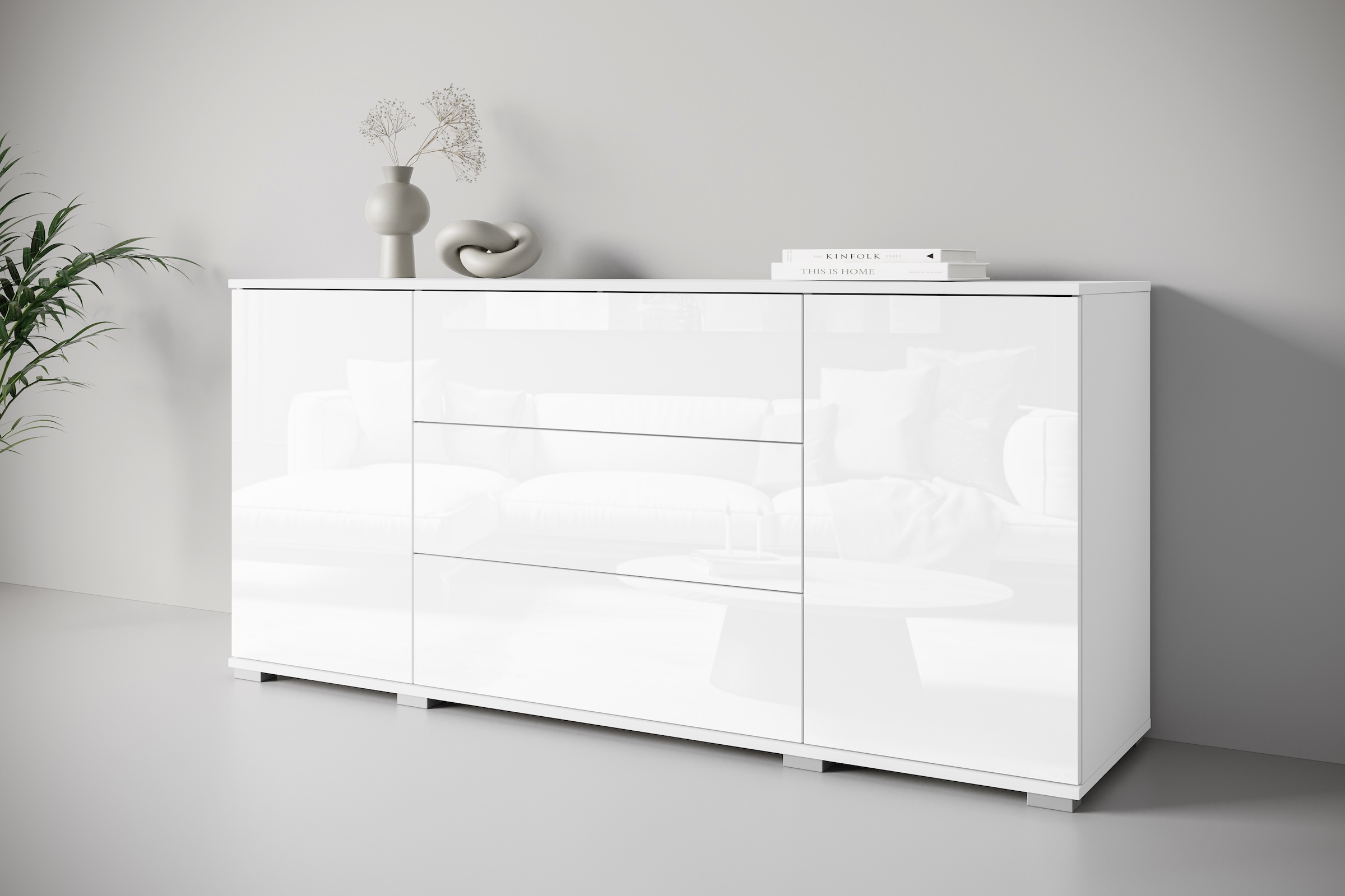 INOSIGN Sideboard »Kenia«, (1 St.), Modernes Sideboard mit 3 Schubladen und 4 Fächern, Breite 150 cm