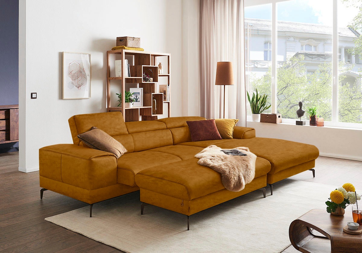 W.SCHILLIG Ecksofa »piedroo, Designsofa mit tollem Sitzkomfort, elegant und bequem, L-Form«, Kopfteilverstellung, wahlweise mit Sitztiefenverstellung, Breite 303cm
