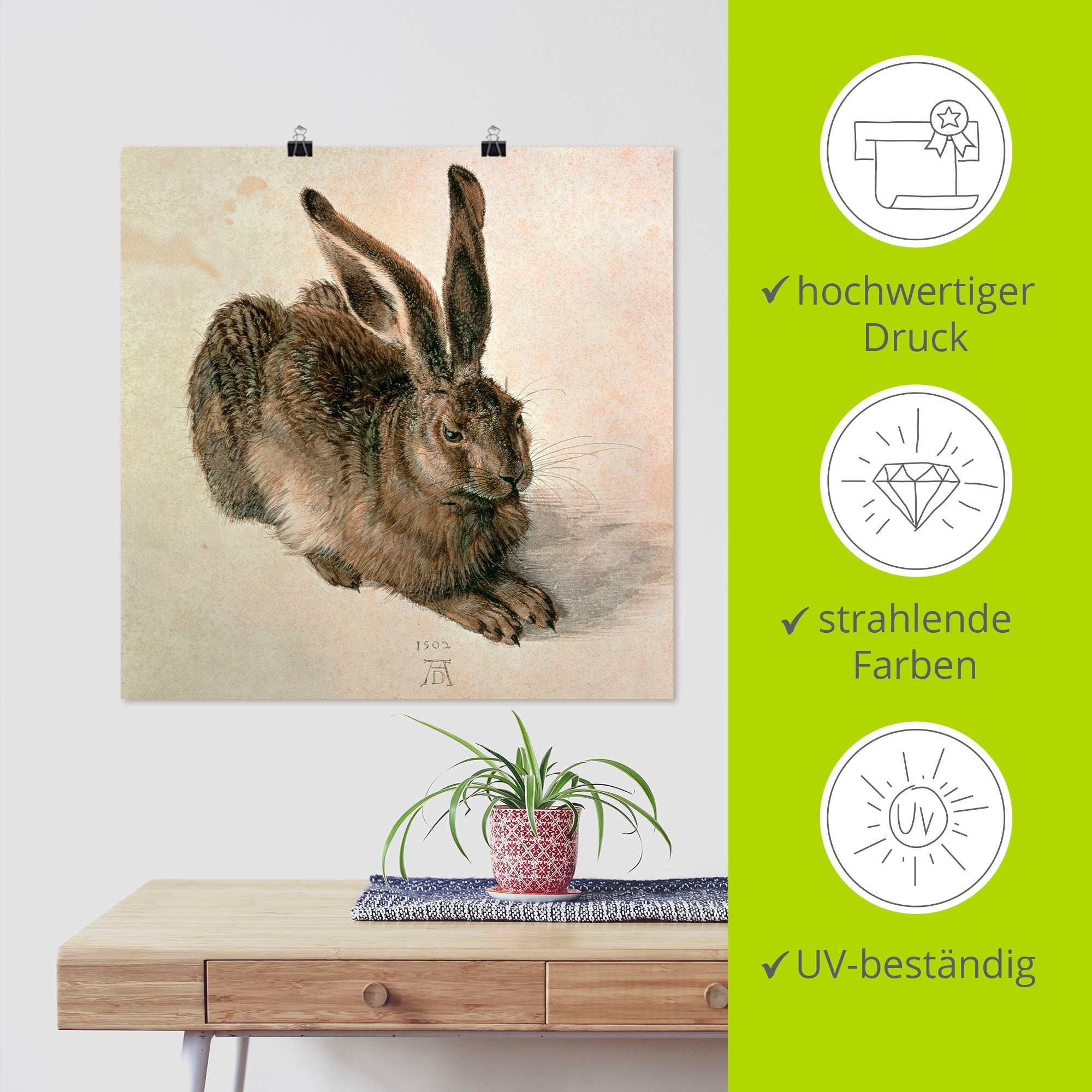 Artland Wandbild »Junger Feldhase. 1502«, Wildtiere, (1 St.), als Leinwandbild, Poster in verschied. Größen