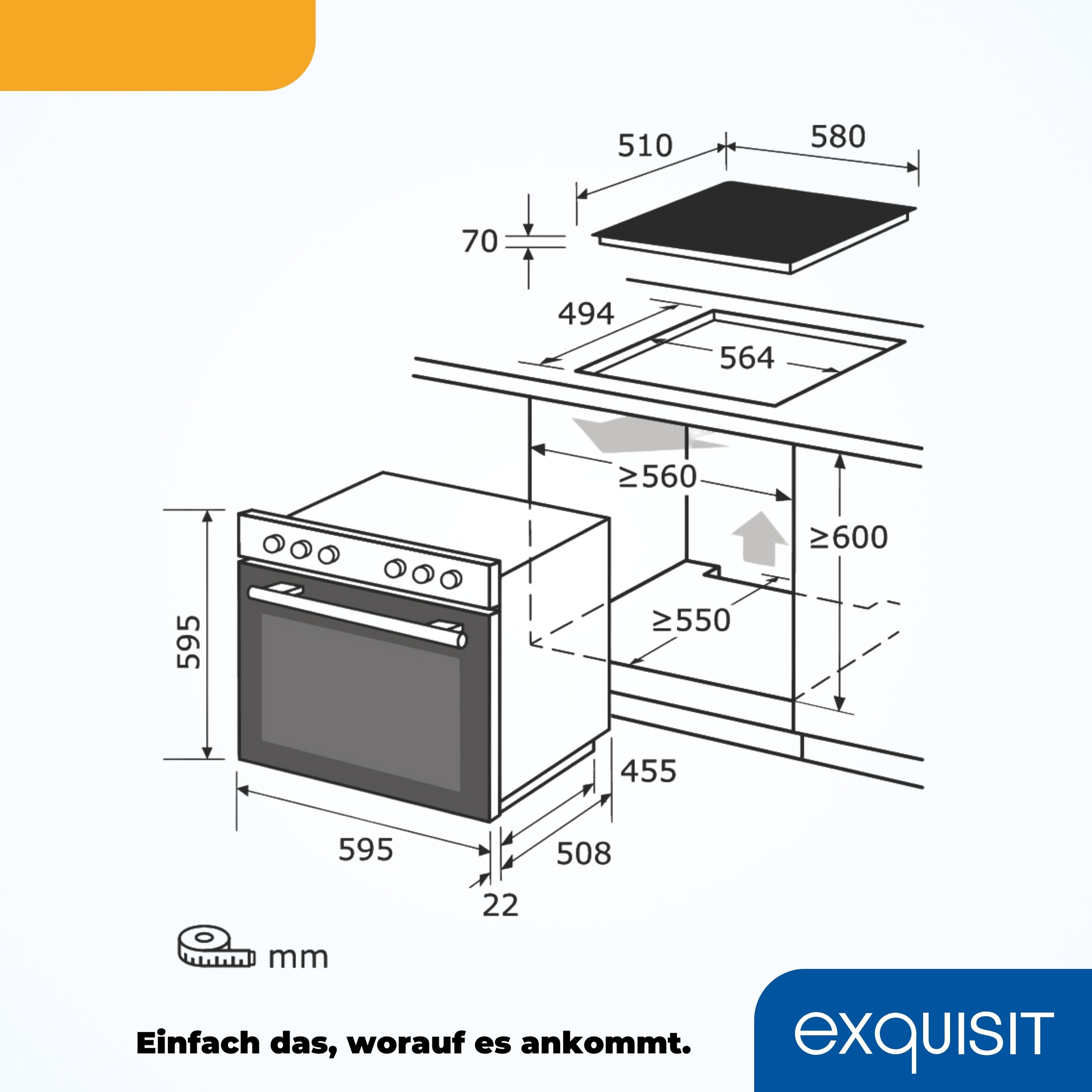 exquisit Elektro-Herd-Set »EHE285-HBZ-020«, mit Teleskopauszug nachrüstbar