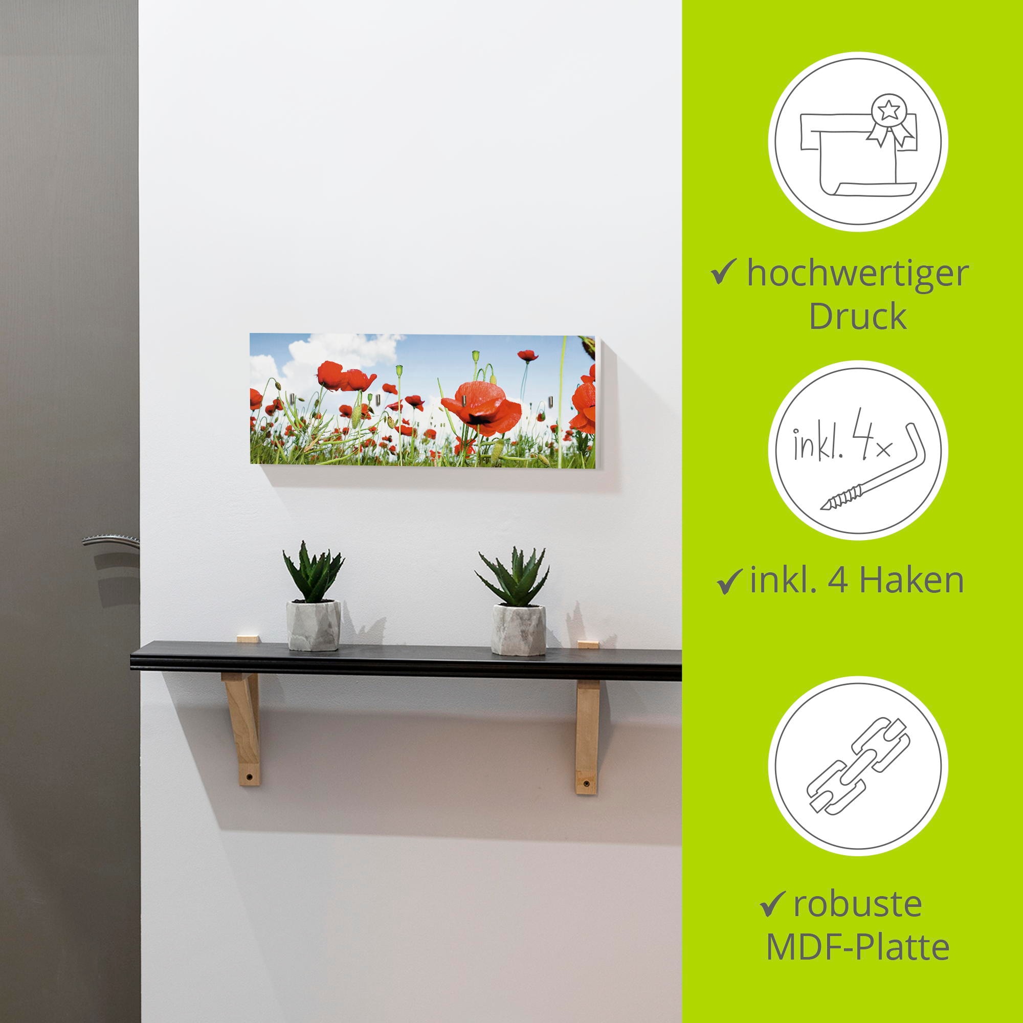Artland Hakenleiste »Feld mit Mohnblumen unter Himmel«, MDF
