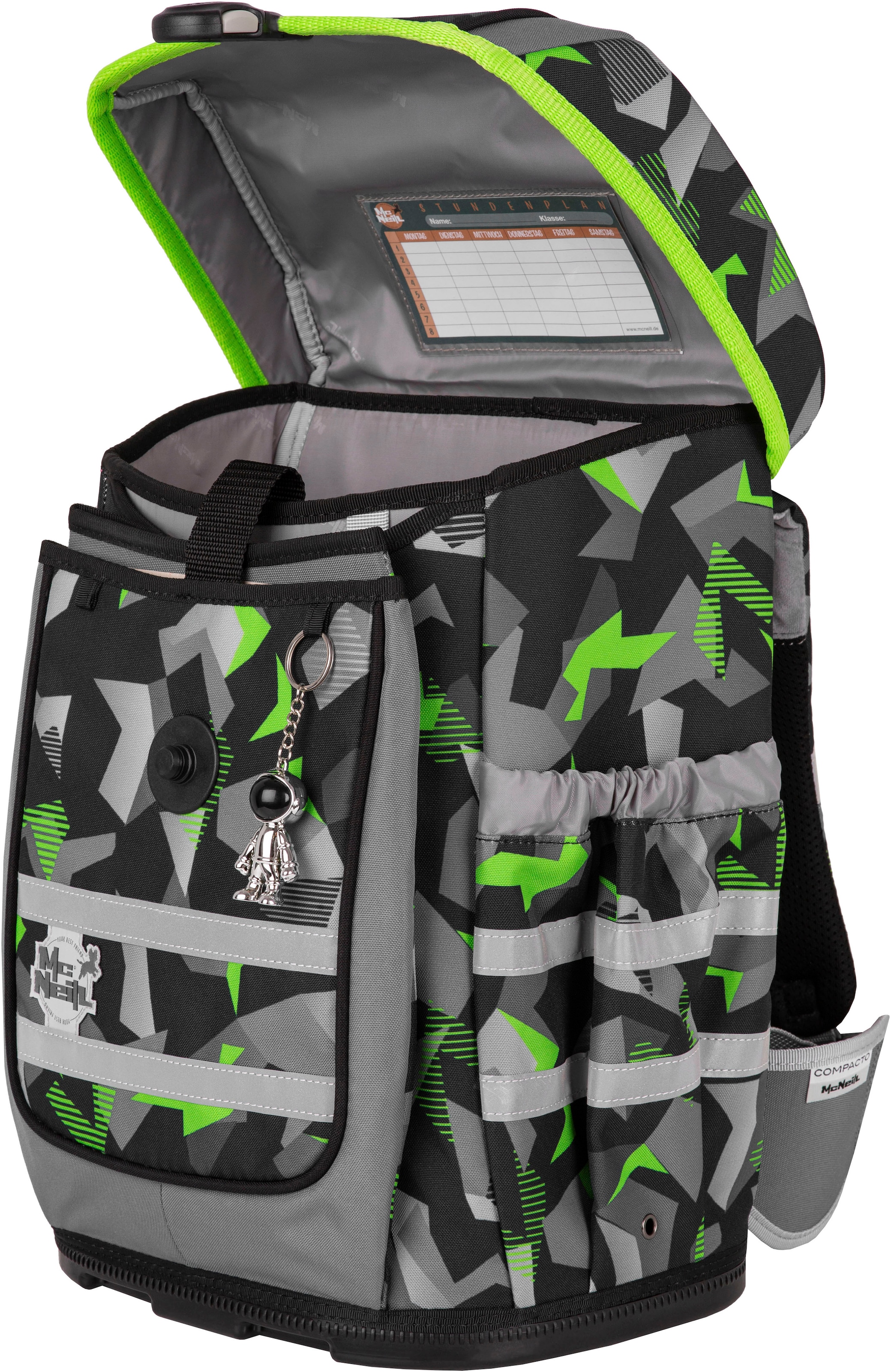 McNeill Schulranzen »Ergo Compacto, Techno« reflektierende Streifen auf den Schultergurten;retroreflektierende Flächen inkl. Federmäppchen, Turnbeutel, Schlamperrolle & Motivmagnet