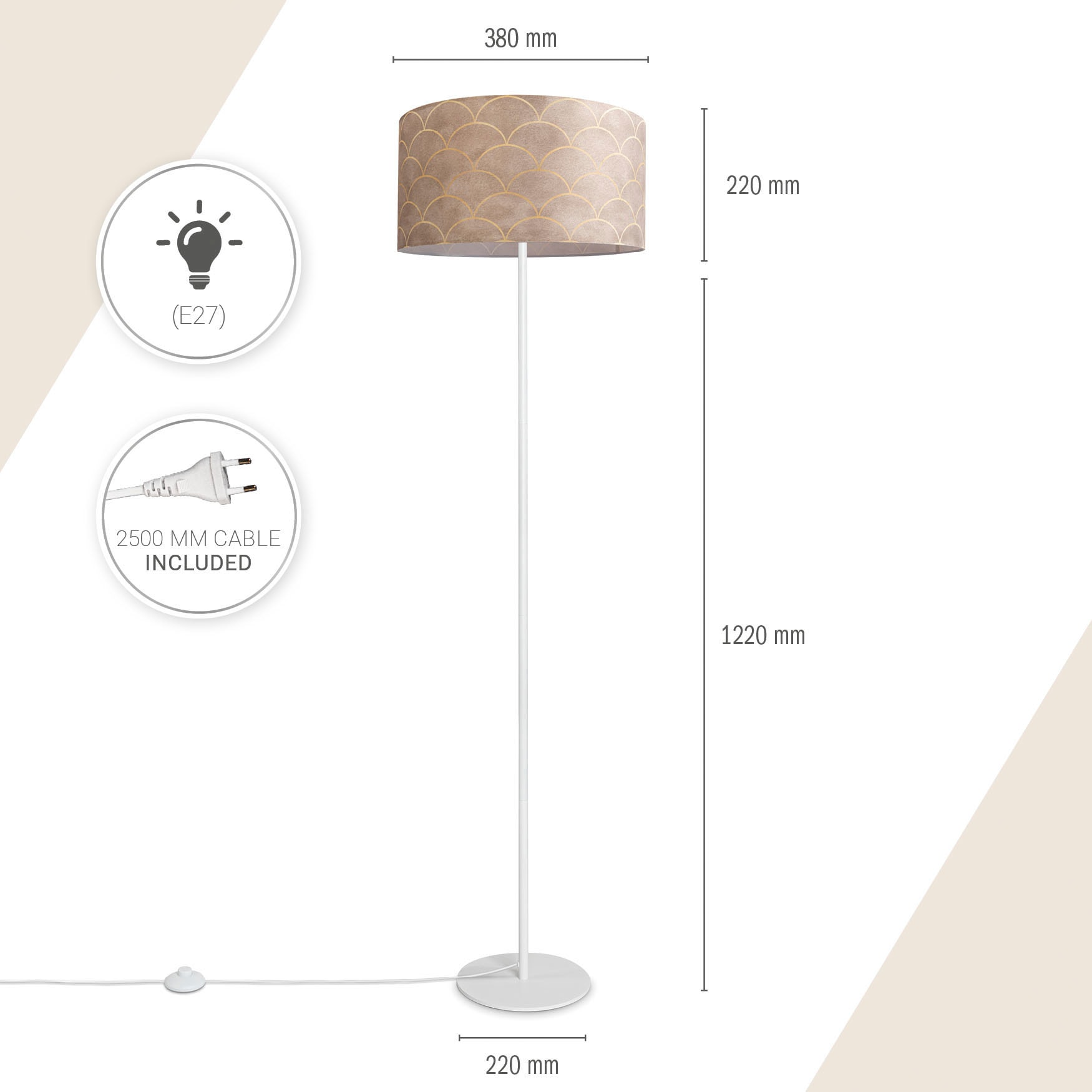 Paco Home Stehlampe E27 kaufen Pillar«, | Stoff Mit Büro XXL Retro »Luca Jahren online Vintage Garantie Modern Muster Wohnzimmer 3 mit Stehlampe