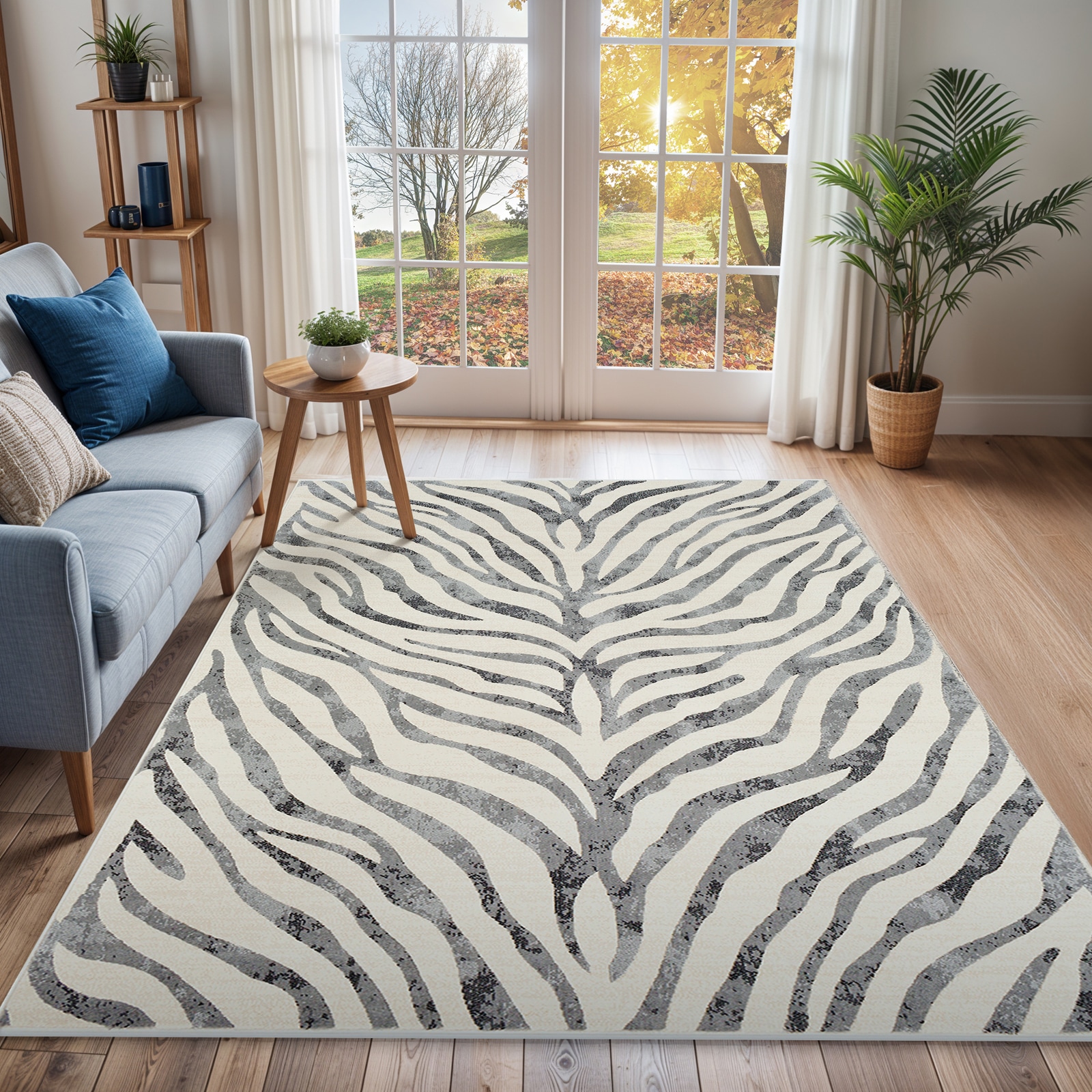 Livabliss City Animal Print Zebra Boho Living Dining Rug in Grey | Size: 120 cm x 170 cm