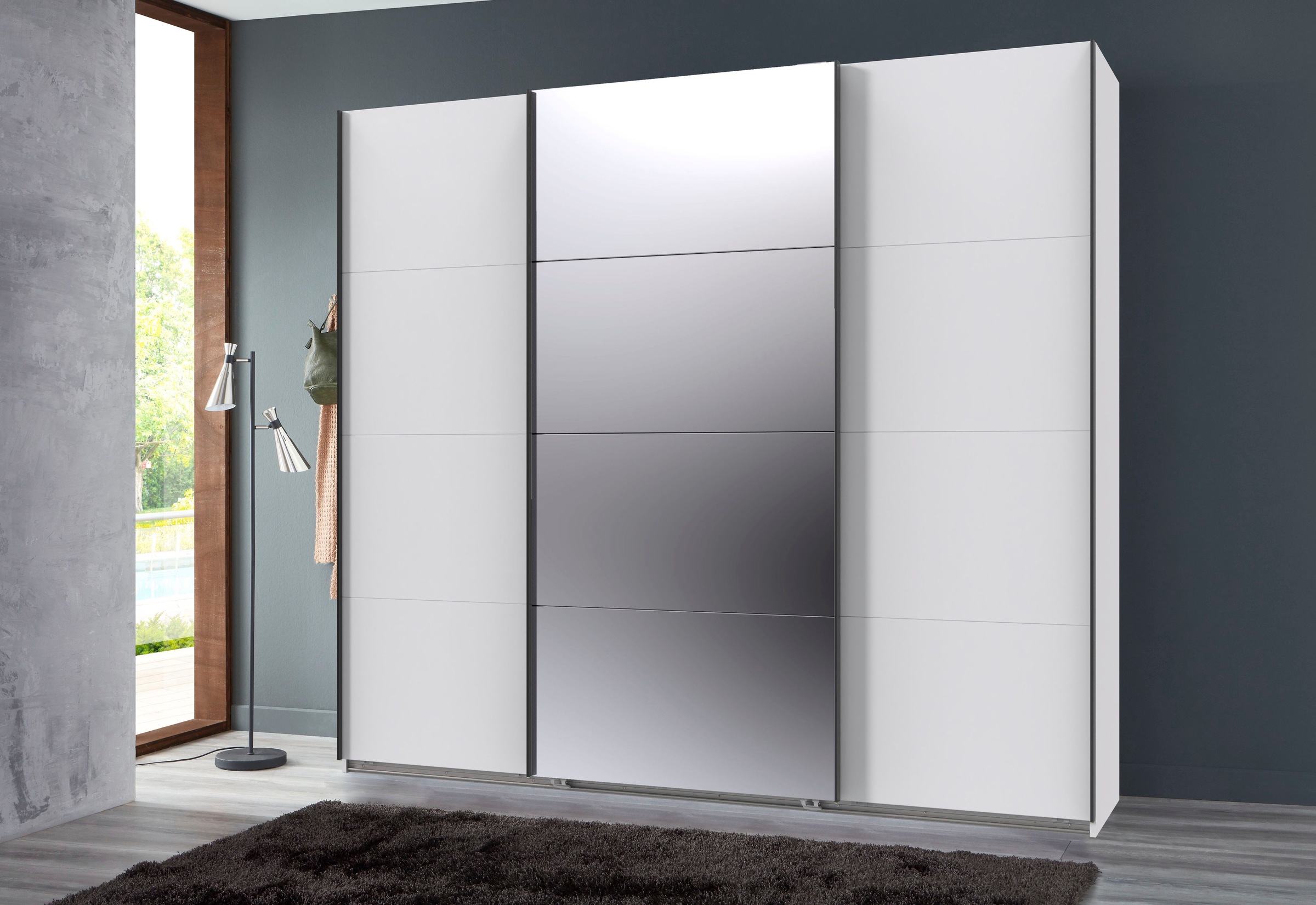 Wimex Kleiderschrank »Mugano, Made in Germany, Lieferung bis in Deine Etage und Stellort«, (wähle Deine Ausstattung: Basic oder Premium!), 3 Schwebetüren, große Größen, mit oder ohne Spiegel, Metallgriffe