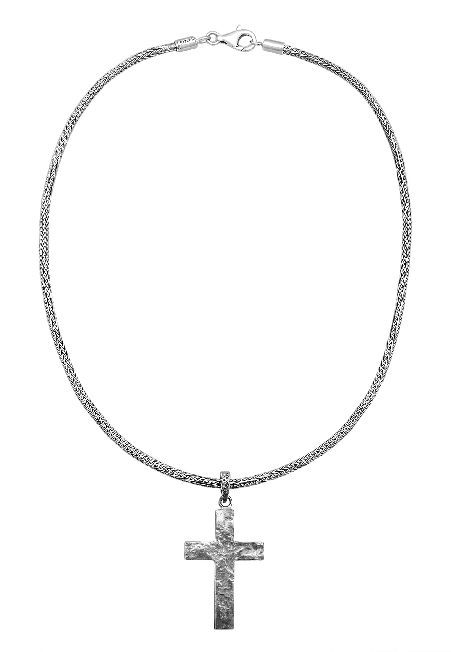 Kuzzoi Kette mit Anhänger »Halskette Herren Zopfkette Kreuz Gehämmert 925 Silber«