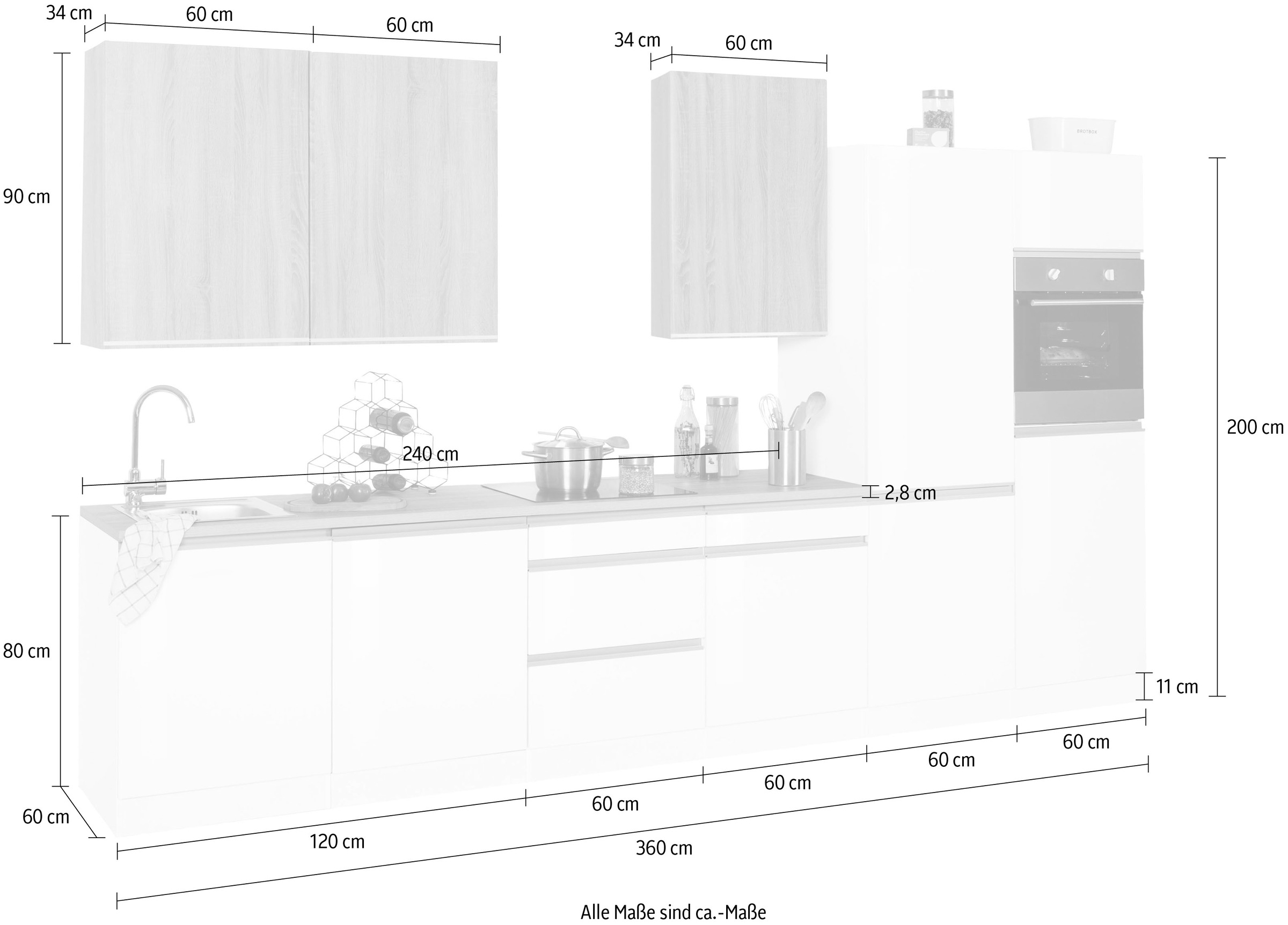 KOCHSTATION Küchenzeile »KS-Ohio«, ohne E-Geräte, Breite 360 cm