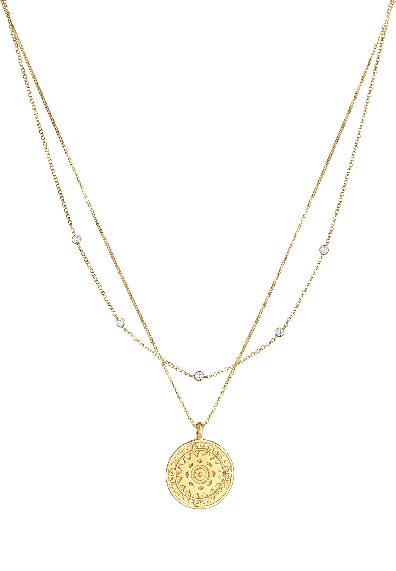 Elli Silberkette »Halskette Layer Coin Ornament Münze Zirkonia 925 Silber«
