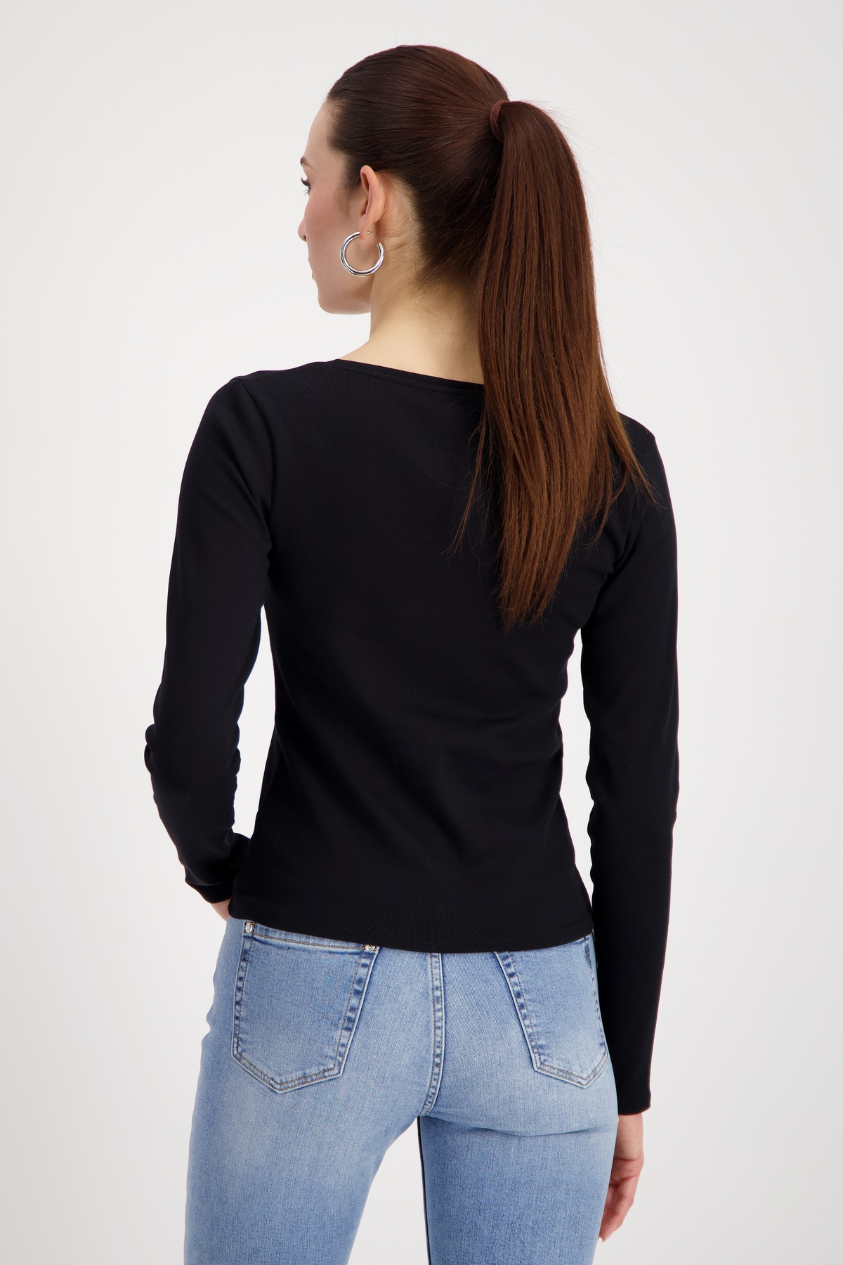 Monari Langarmshirt »Shirt Rippe Schmuck«, Mit weitem Rundhalsausschnitt