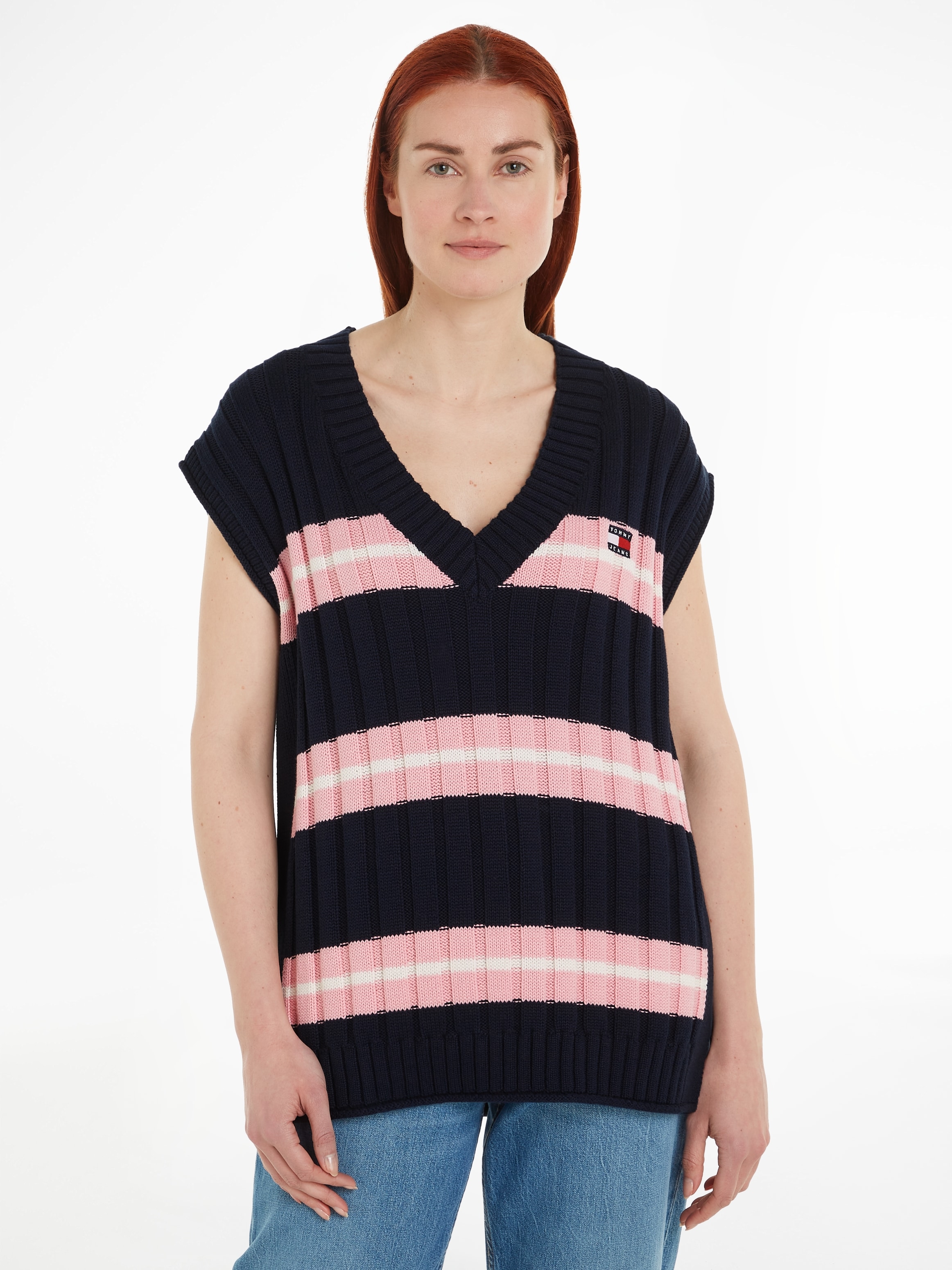 V-Ausschnitt-Pullover »TJW STRIPE V-NECK VEST«, mit Logopatch