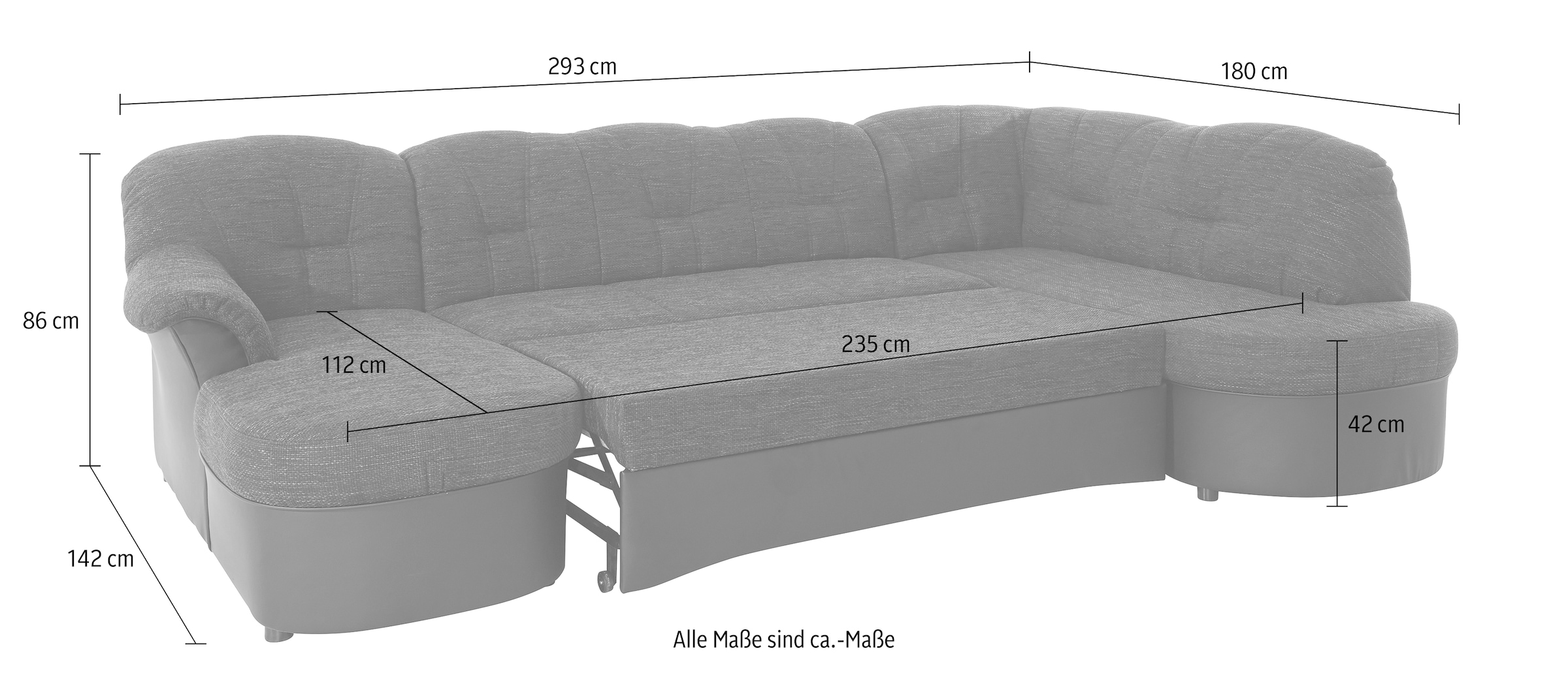 DOMO collection Wohnlandschaft »Flores auch in Leder-Bezug, B/T/H: 293/180/86 cm, U-Form«, (3 St.), wahlweise mit Bettfunktion, wahlweise mit Federkern