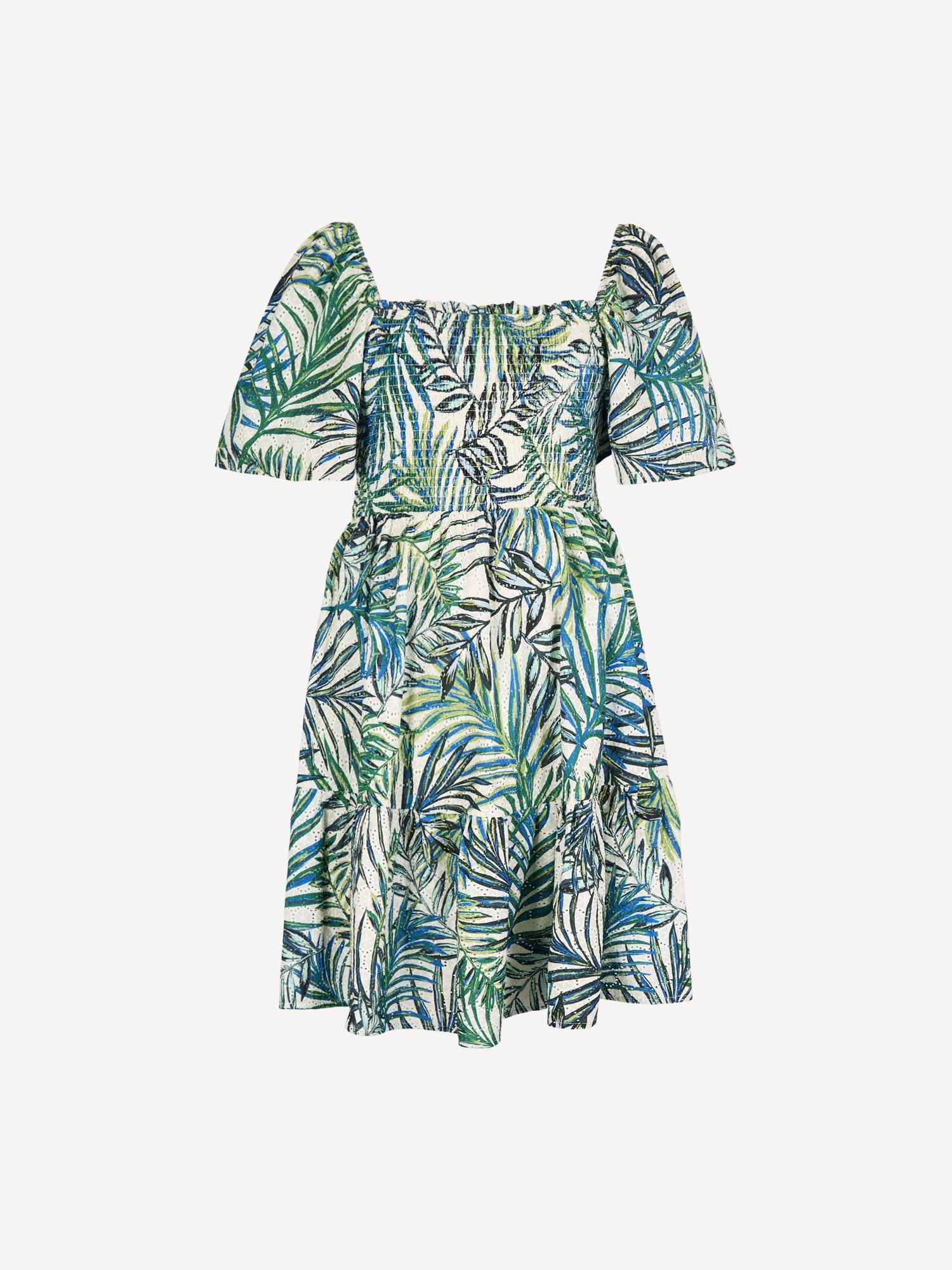 Apricot Druckkleid »Minikleid« mit Palmenprint, Smokarbeit und Broderie