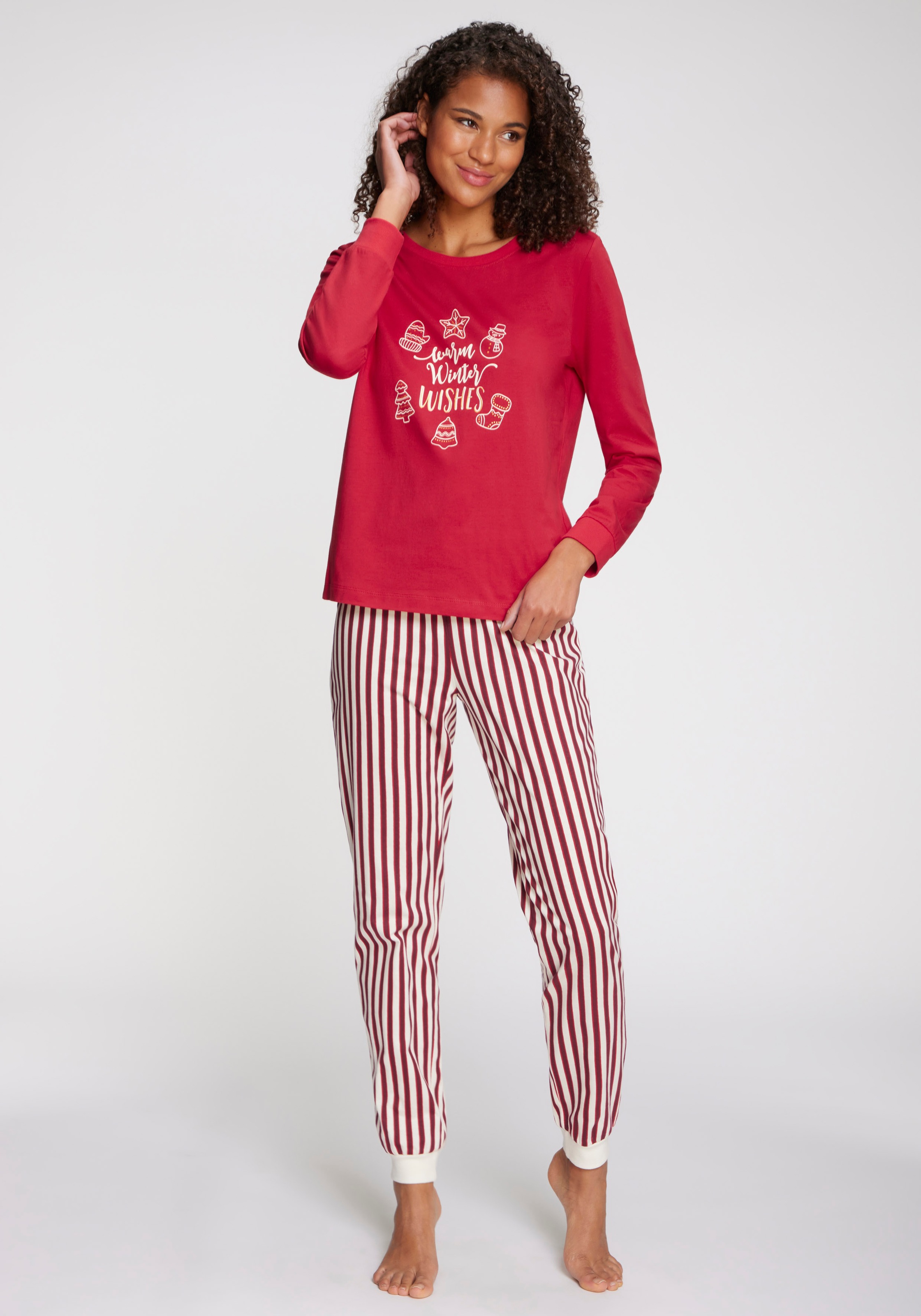LASCANA Pyjama Set, 2-teilig, 2 tlg. Mit Weihnachtlichem Muster