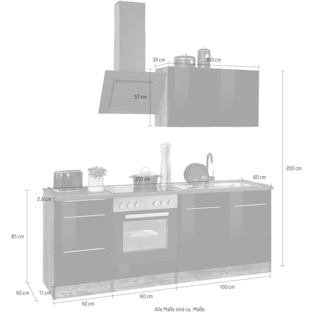 HELD MÖBEL Küchenzeile »Brindisi«, ohne Geräte, Breite 210 cm bequem  bestellen