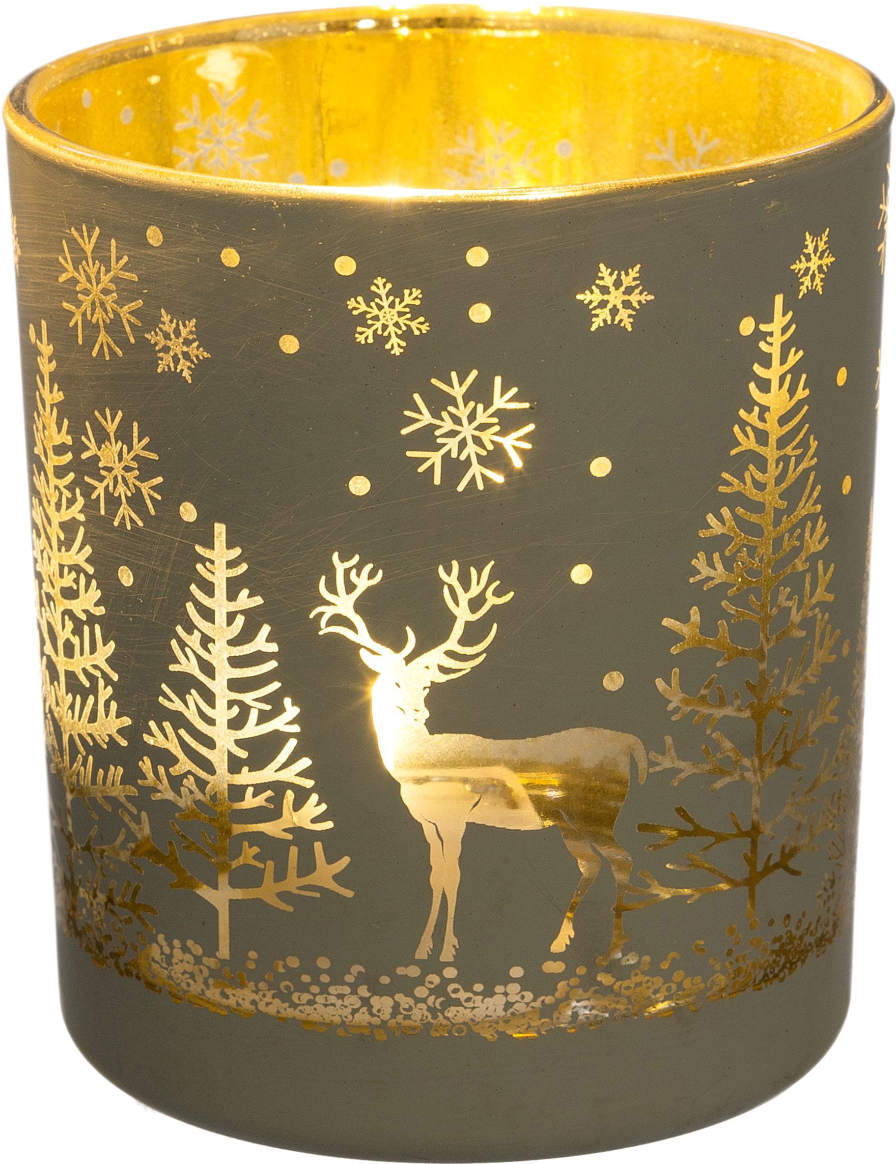 Creativ deco Teelichthalter mit (4 goldfarbener Innenseite »Weihnachtsdeko«, auf St.), Rechnung kaufen