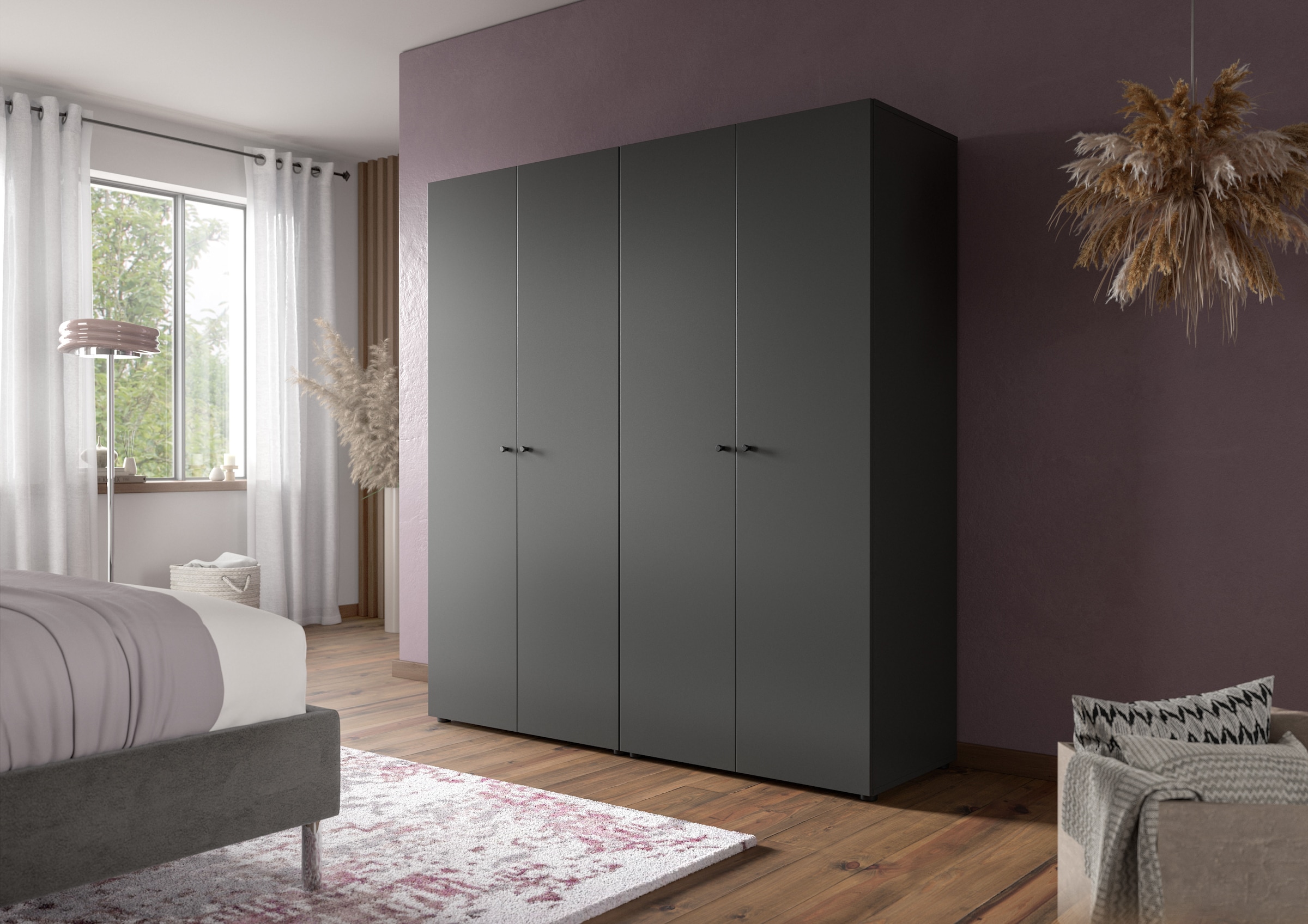 Home affaire Kleiderschrank »BILLINGS, TOPSELLER!, Schlafzimmerschrank, Schrank, Garderobenschrank« OTTO BESTSELLER, Garderobe & Schlafzimmer,  Breite 160cm, grau, 4-türig, inkl. 2 Kleiderstangen und 2 Ablageböden