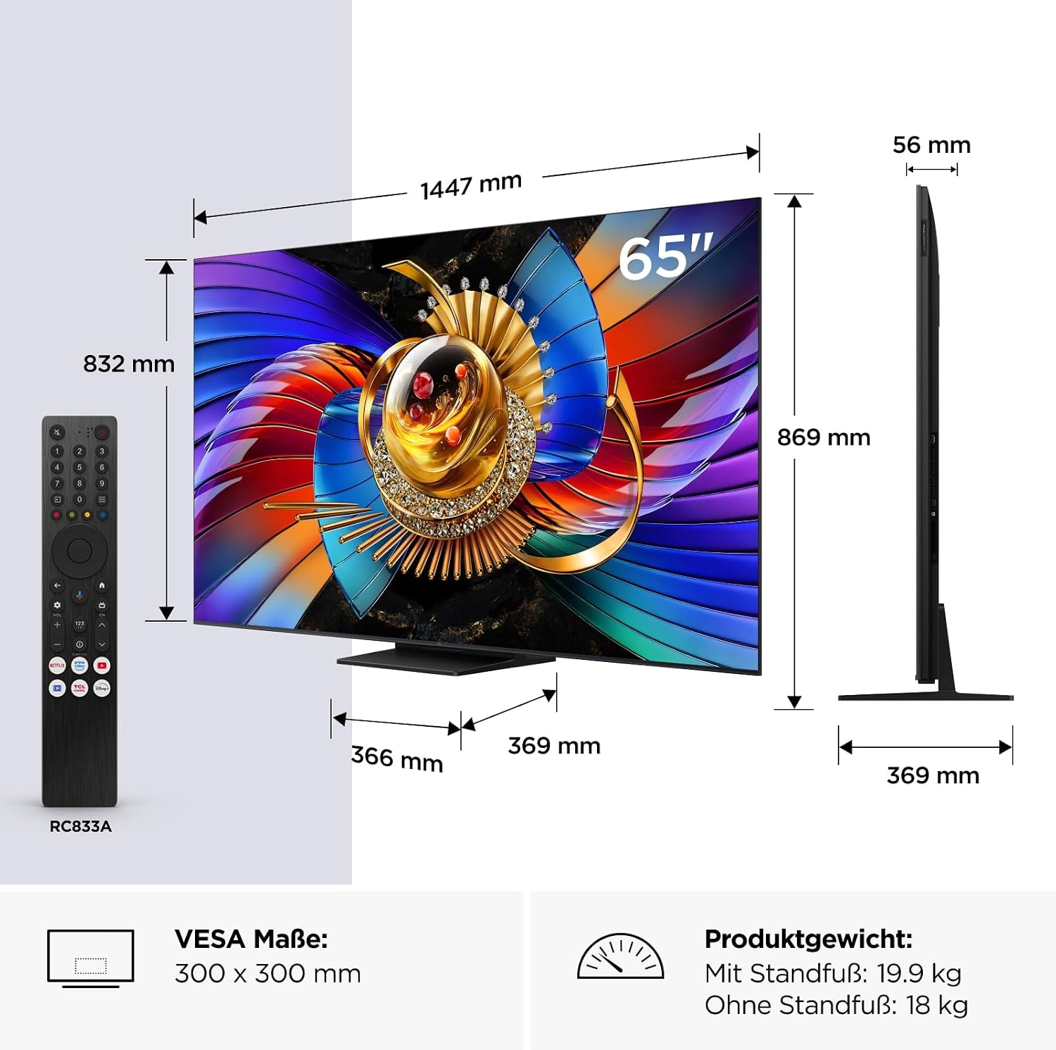 TCL QLED Mini LED-Fernseher »65Q7D ProX1« 164 cm/65 ″ SQD-Mini LED, AiPQ Prozessor, ONKYO 2.1, Dolby Vision, Apple AirPlay 2