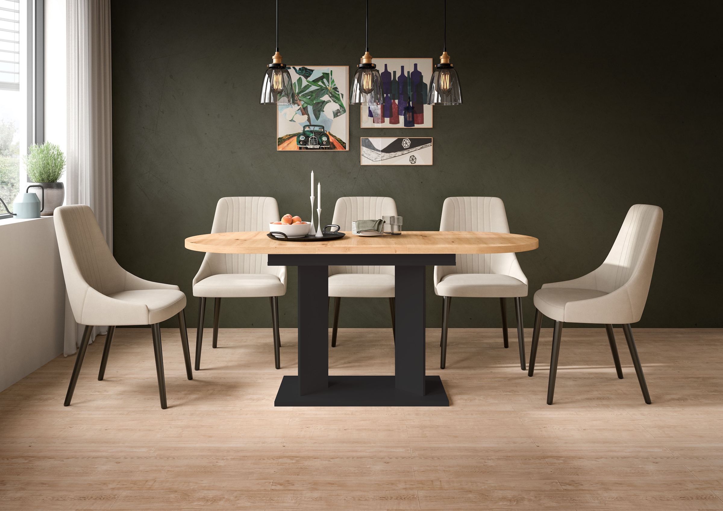 Home affaire Esstisch »GERO, 130-170 cm, ausziehbar, Säulengestell« in verschiedenen Ausführungen erhältlich, 1 Stk. tlg. Tisch, Esstisch, Esszimmer, Esszimmertisch, Küchetisch, Bartisch