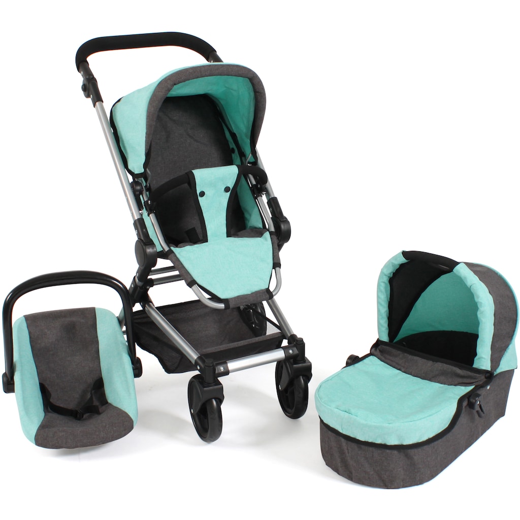 CHIC2000 Kombi-Puppenwagen »Fides 3in1, Melange Mint«, mit Babywanne, Sportsitz und Autositz