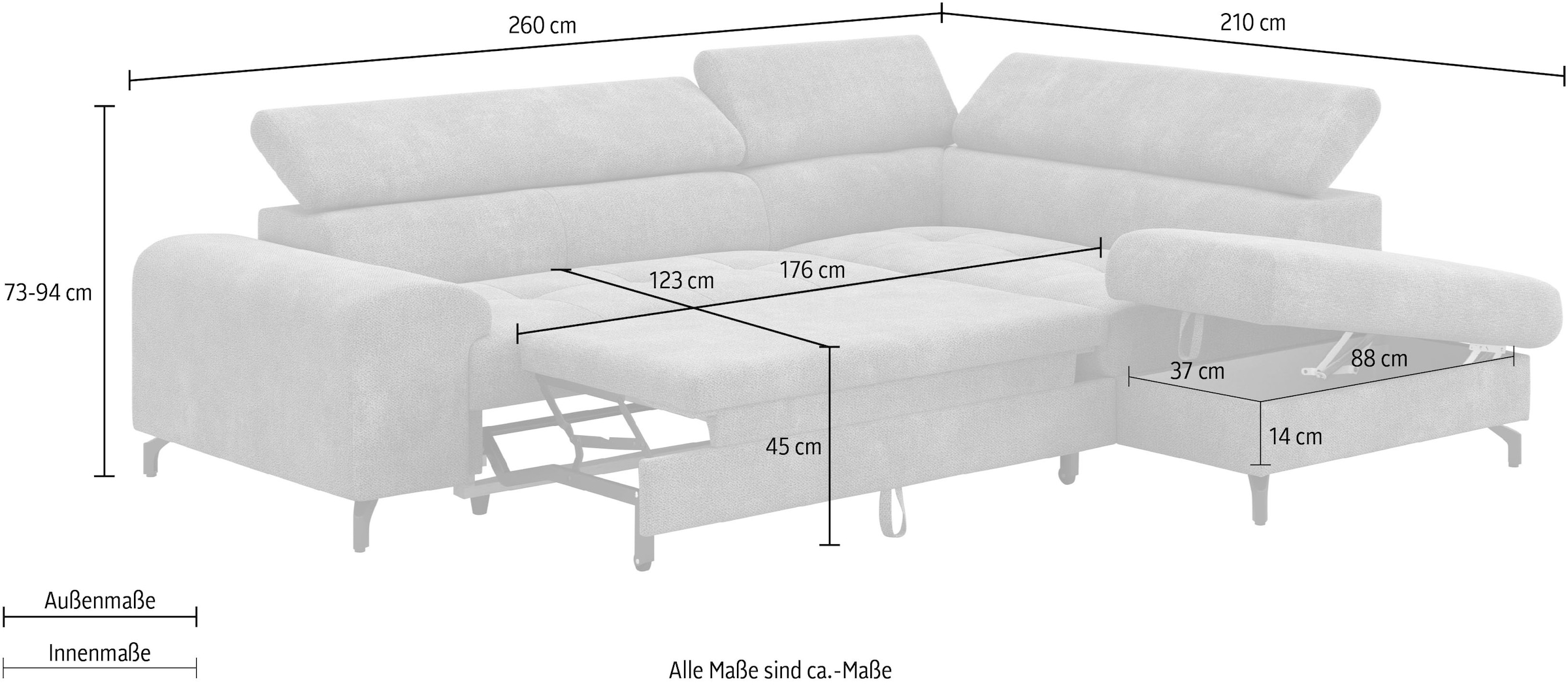 COTTA Ecksofa »Aura L-Form«, mit Schlaffunktion, Bettkasten und Kopfteilverstellung