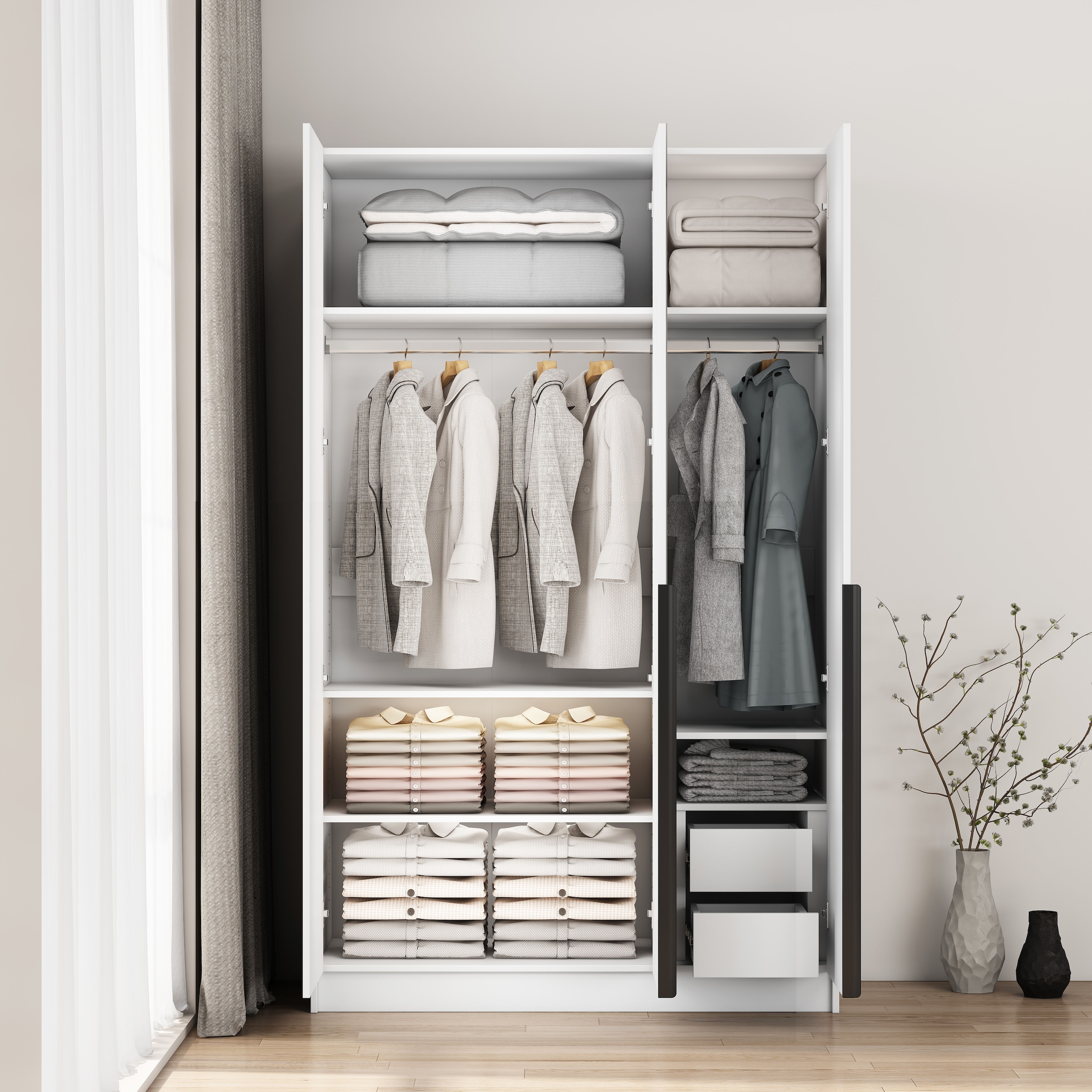 OTTO home Kleiderschrank »Annor Schlafzimmerschrank Breite 122cm hochglanz Schrank Garderobe« Drehtürenschrank mit perfekter Innenausstattung - elegante Türgriffe