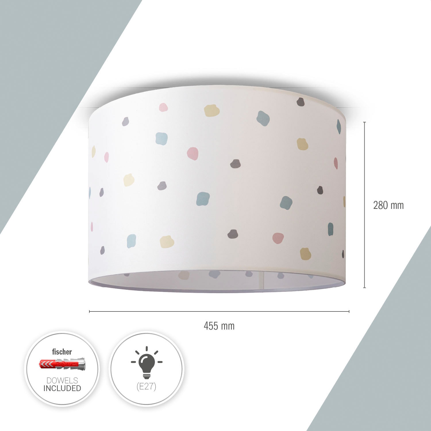 Paco Home Deckenleuchte »Hugo Dots«, Leuchtmittel E27 | ohne Leuchtmittel, Deckenleuchte Stofflampe Wohnzimmer Lampenschirm Punkte Retro Bunt