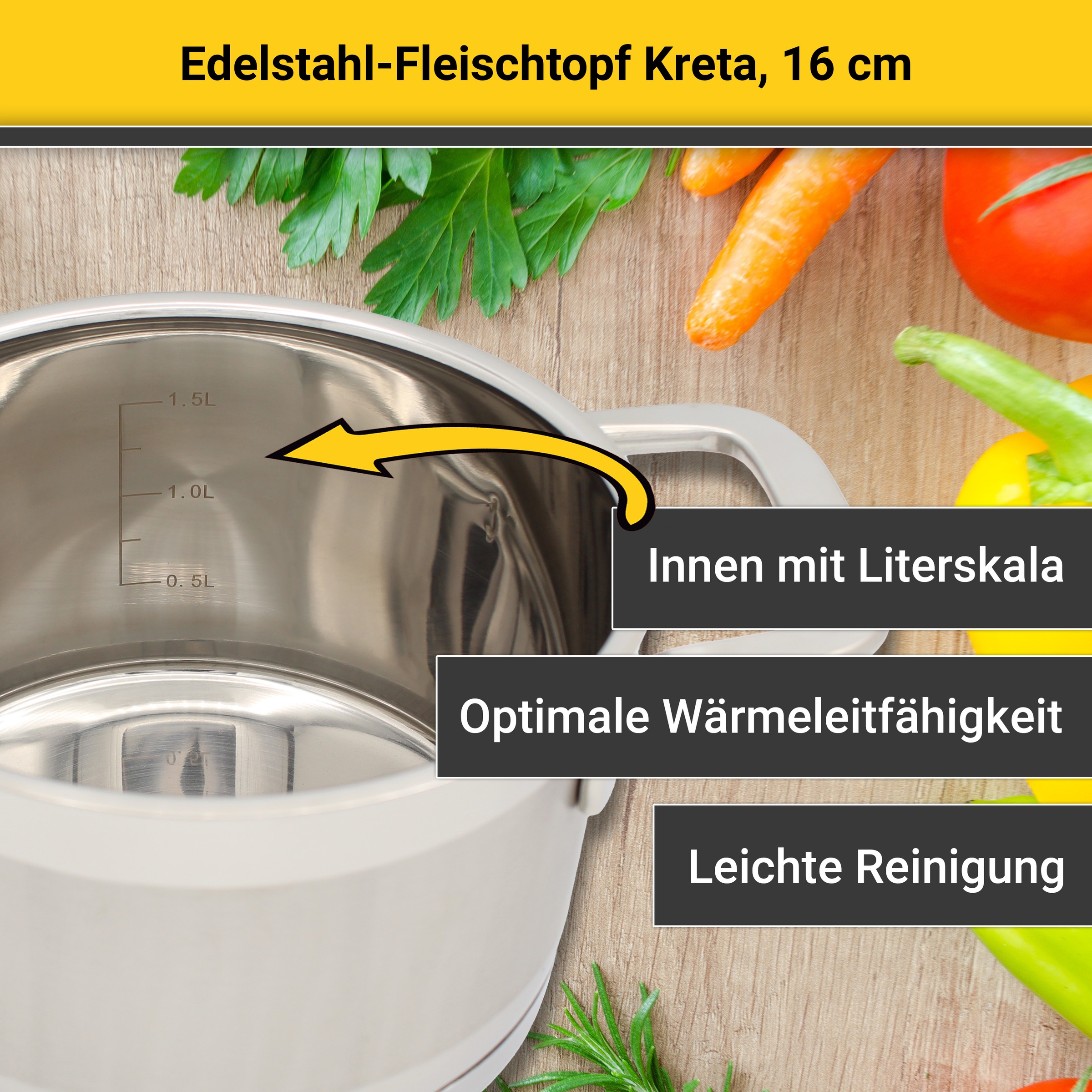 Krüger Fleischtopf »Kreta«, Edelstahl 18/10, (2 tlg.), mit Edelstahldeckel, für Induktions-Kochfelder geeignet
