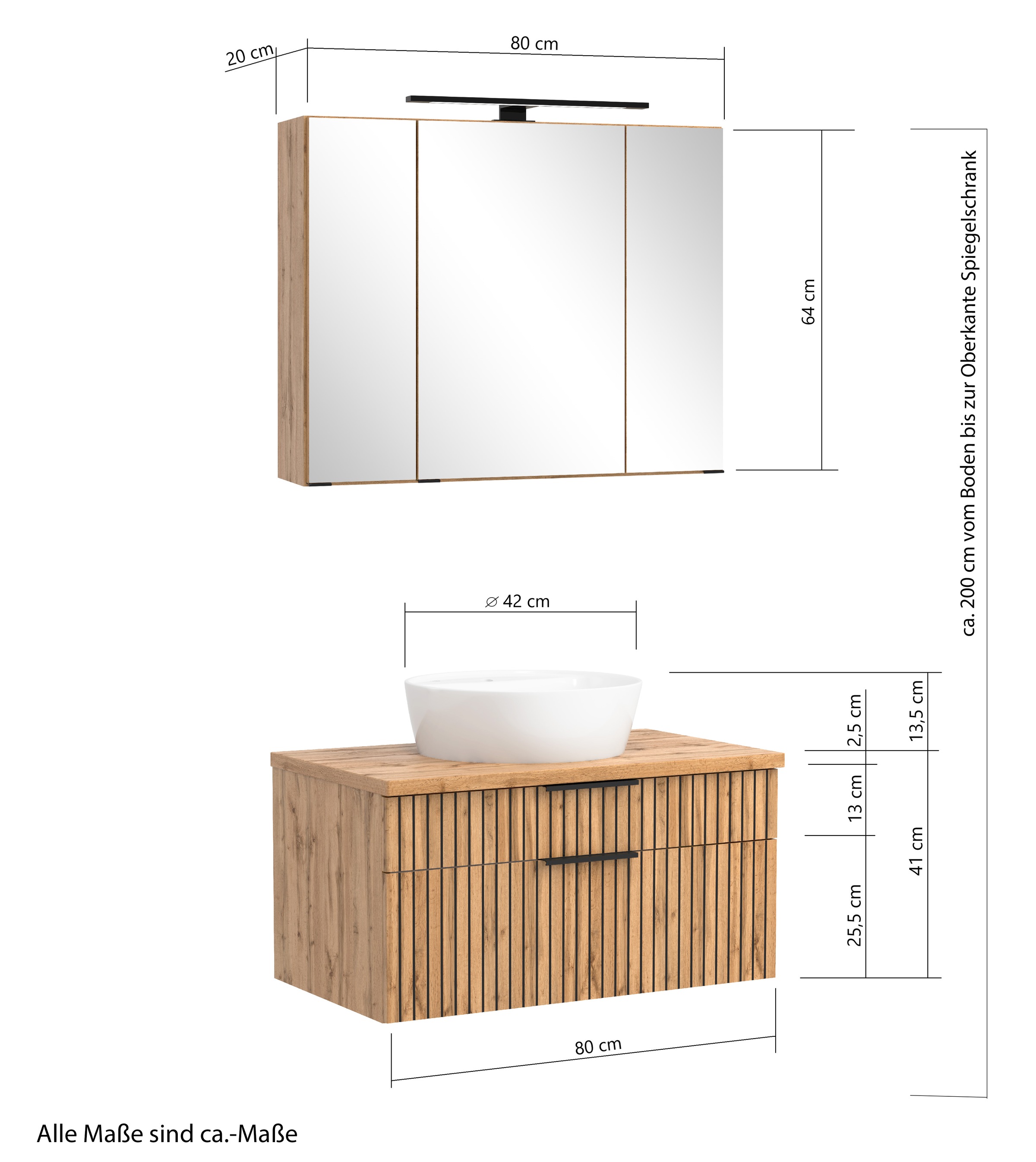 welltime Badmöbel-Set »Welltime, Carlton Waschtisch-Set, 80 oder 120 cm, gestreift«, (2 St.)