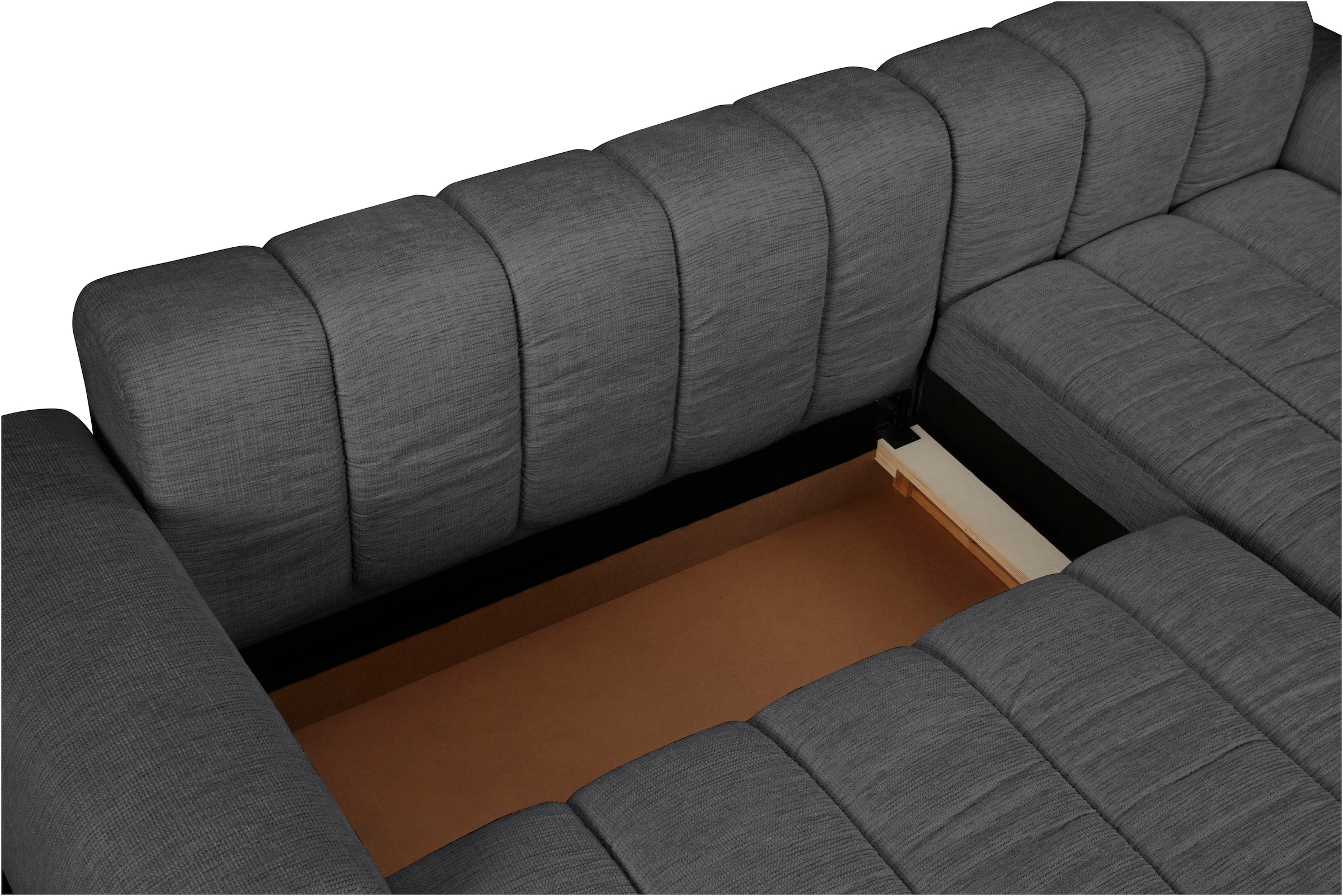 OTTO home Ecksofa »LAURRENT mit Schlaffunktion, Feinstruktur, L-Form, 246 cm« Liegefläche (123/191cm), Bettkasten, Taschenfederkern u. Topper