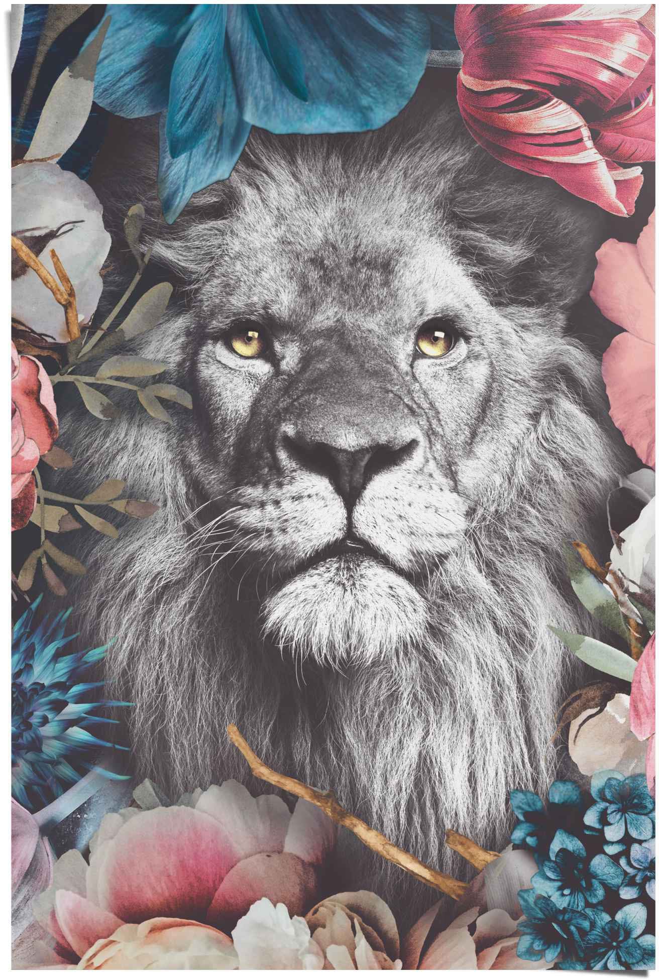 Reinders! Poster »Löwe kaufen - - Pflanzen Rechnung St.) Farbenfroh«, auf Blumenkranz (1
