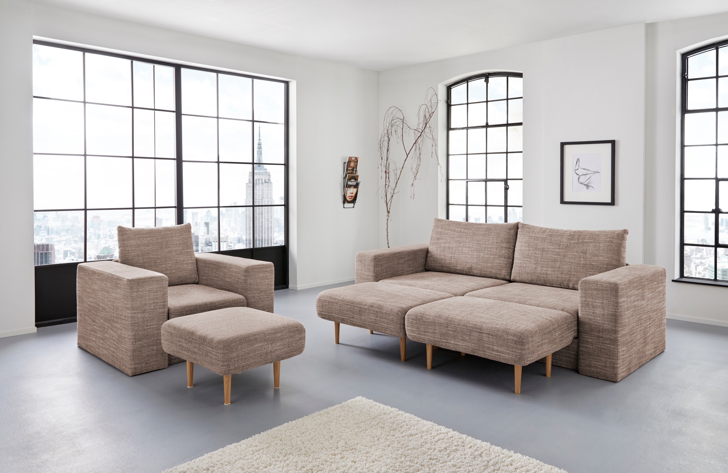 LOOKS by Wolfgang Joop 3,5-Sitzer »Looksv«, Verwandlungssofa: aus Sofa wird Sofa mit 2 Hockern